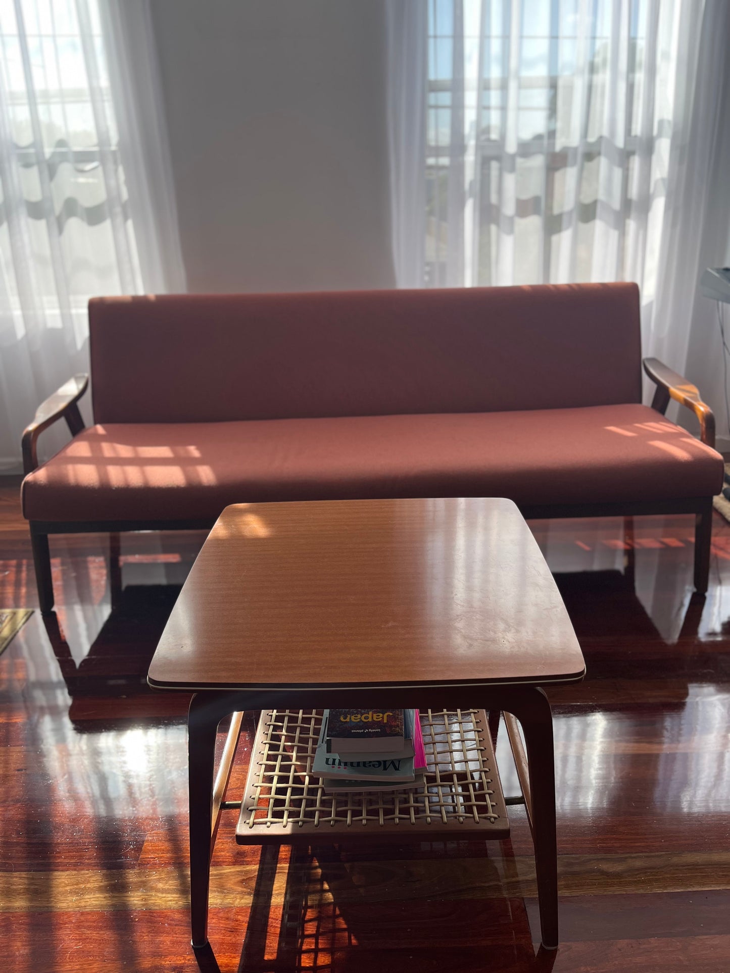 Mid Century Teak Sofa and Coffee Table Setting (armchairs not included)