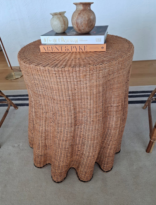 Sculptural Vintage Rattan Ghost Pedestal Table