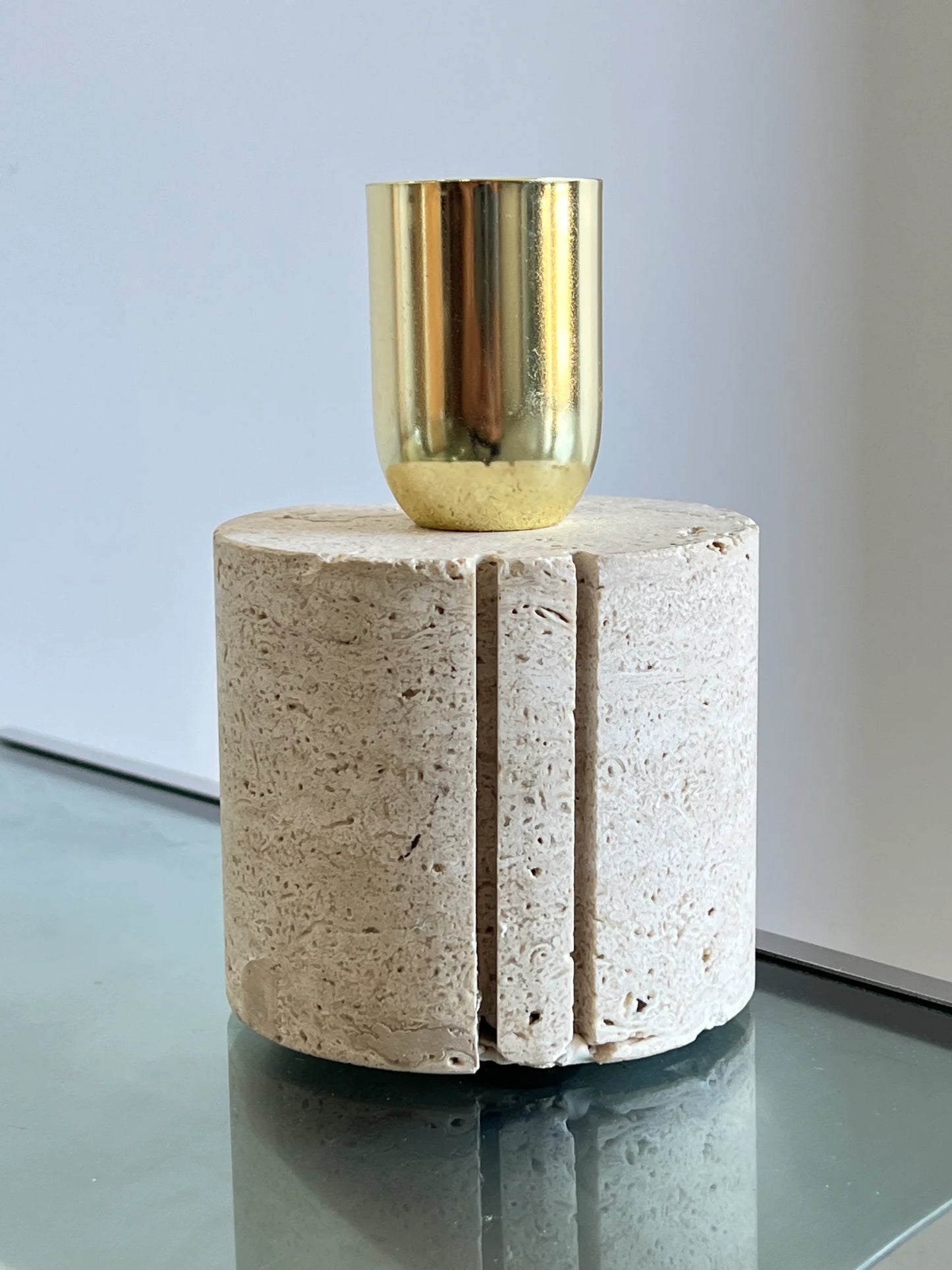 Fratelli Mannelli Travertine Brass Table Lamp, 1960s