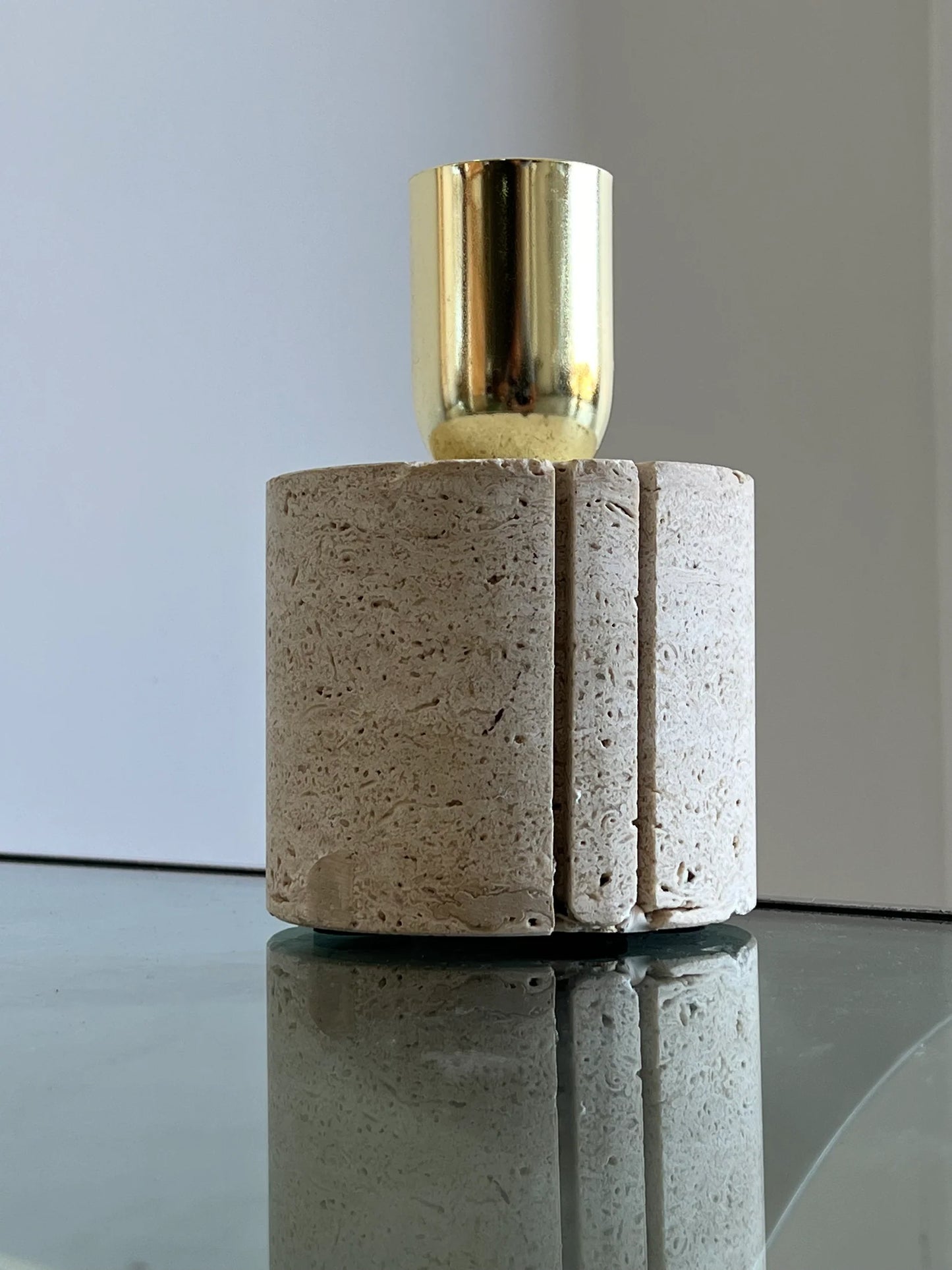 Fratelli Mannelli Travertine Brass Table Lamp, 1960s
