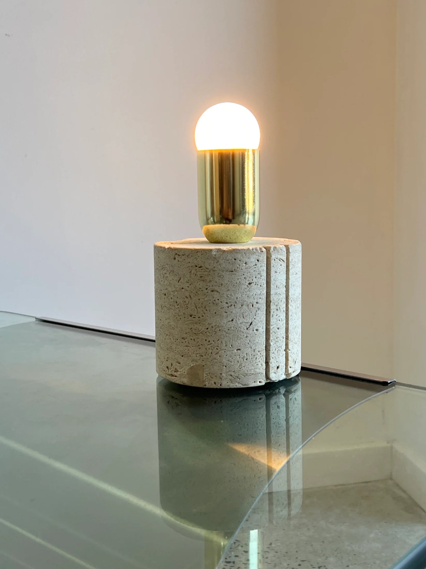 Fratelli Mannelli Travertine Brass Table Lamp, 1960s