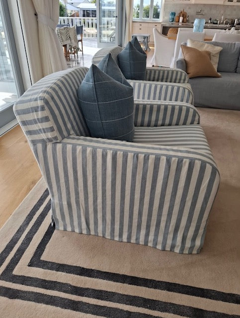 Tamsin Johnson Custom Striped Linen Armchairs