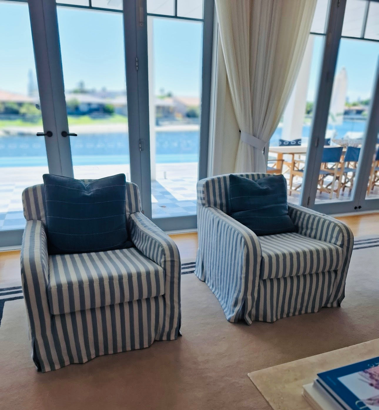 Tamsin Johnson Custom Striped Linen Armchairs