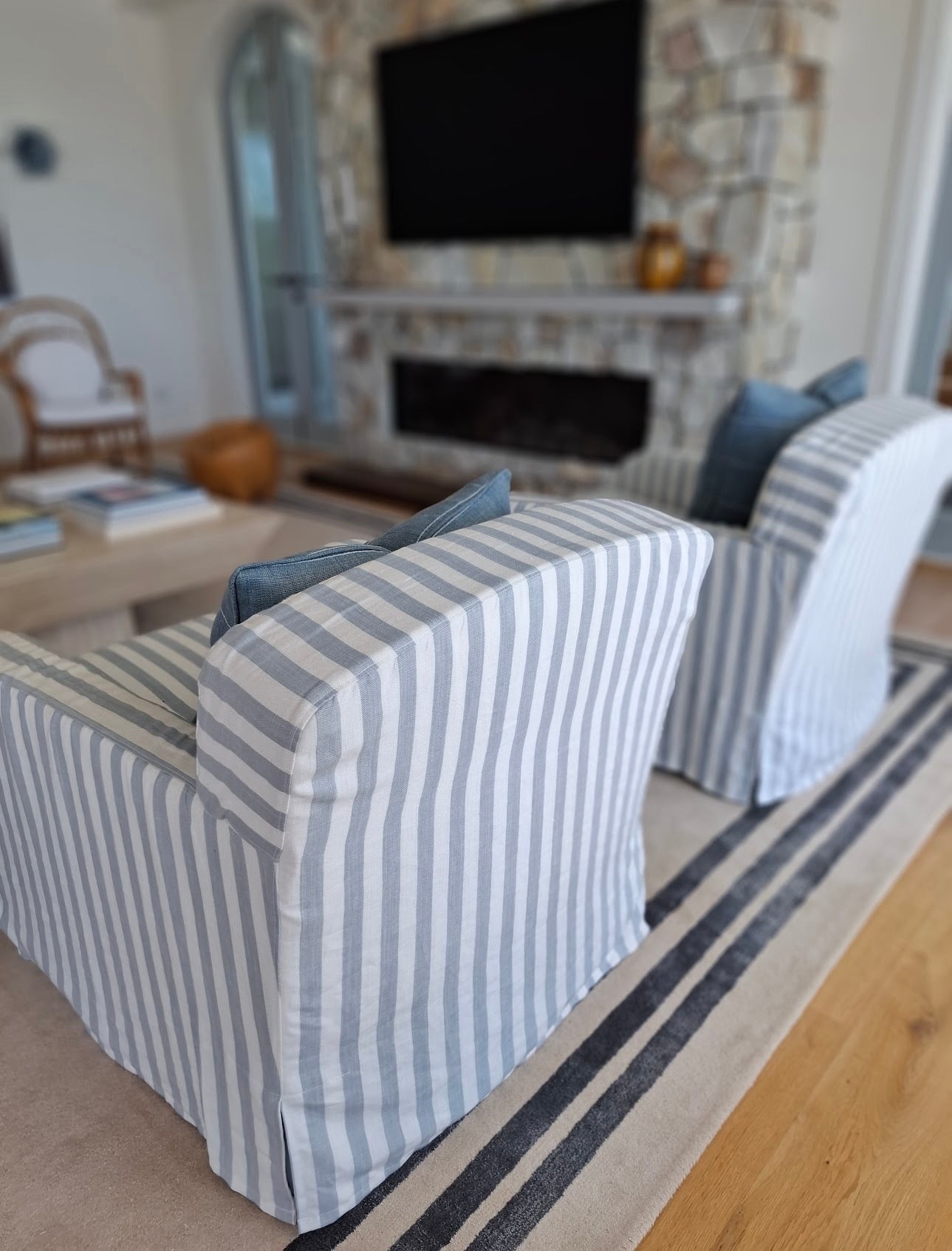 Tamsin Johnson Custom Striped Linen Armchairs
