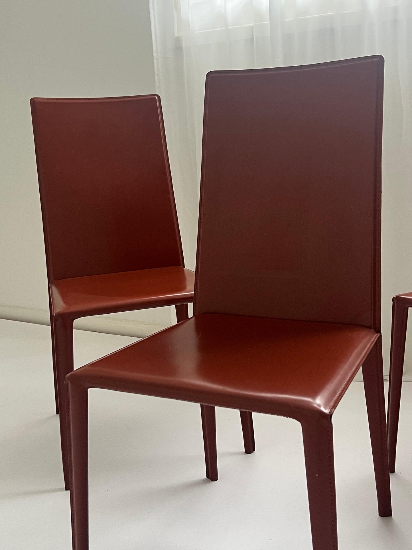 Set of 6 Brick Red 'Norma' Dining Chairs by Arper, Italy