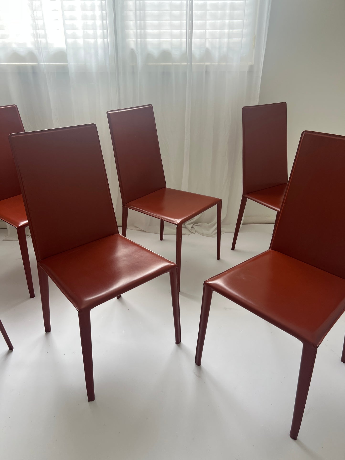 Set of 6 Brick Red 'Norma' Dining Chairs by Arper, Italy