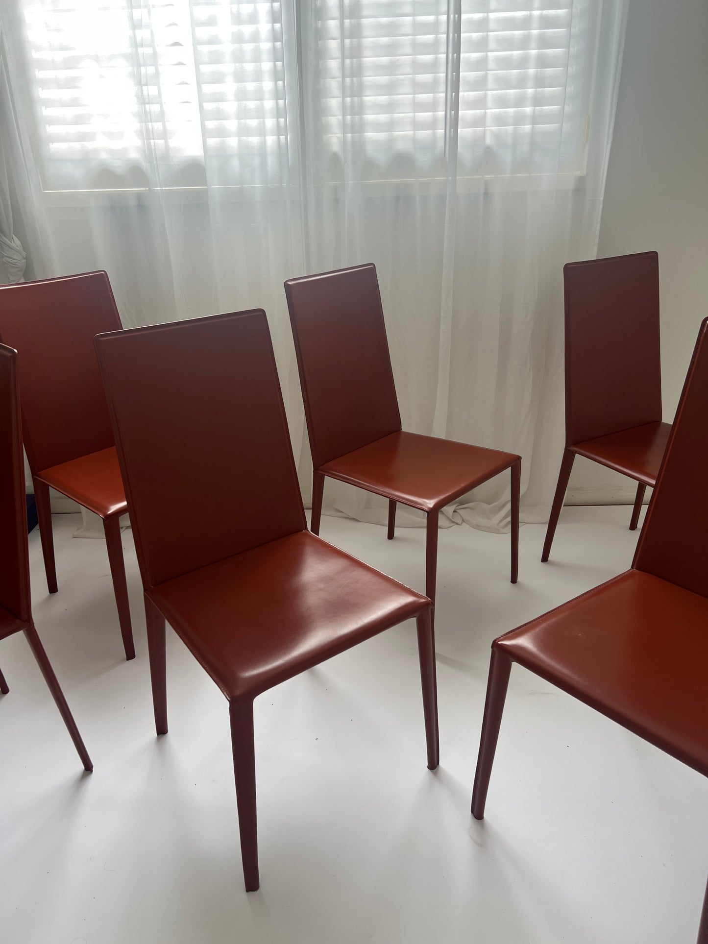 Set of 6 Brick Red 'Norma' Dining Chairs by Arper, Italy