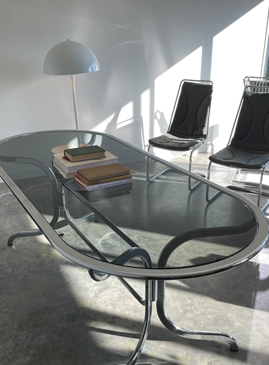- Chrome & Smoked Glass Dining Table - Gastone Rinaldi for Rima, 70's.