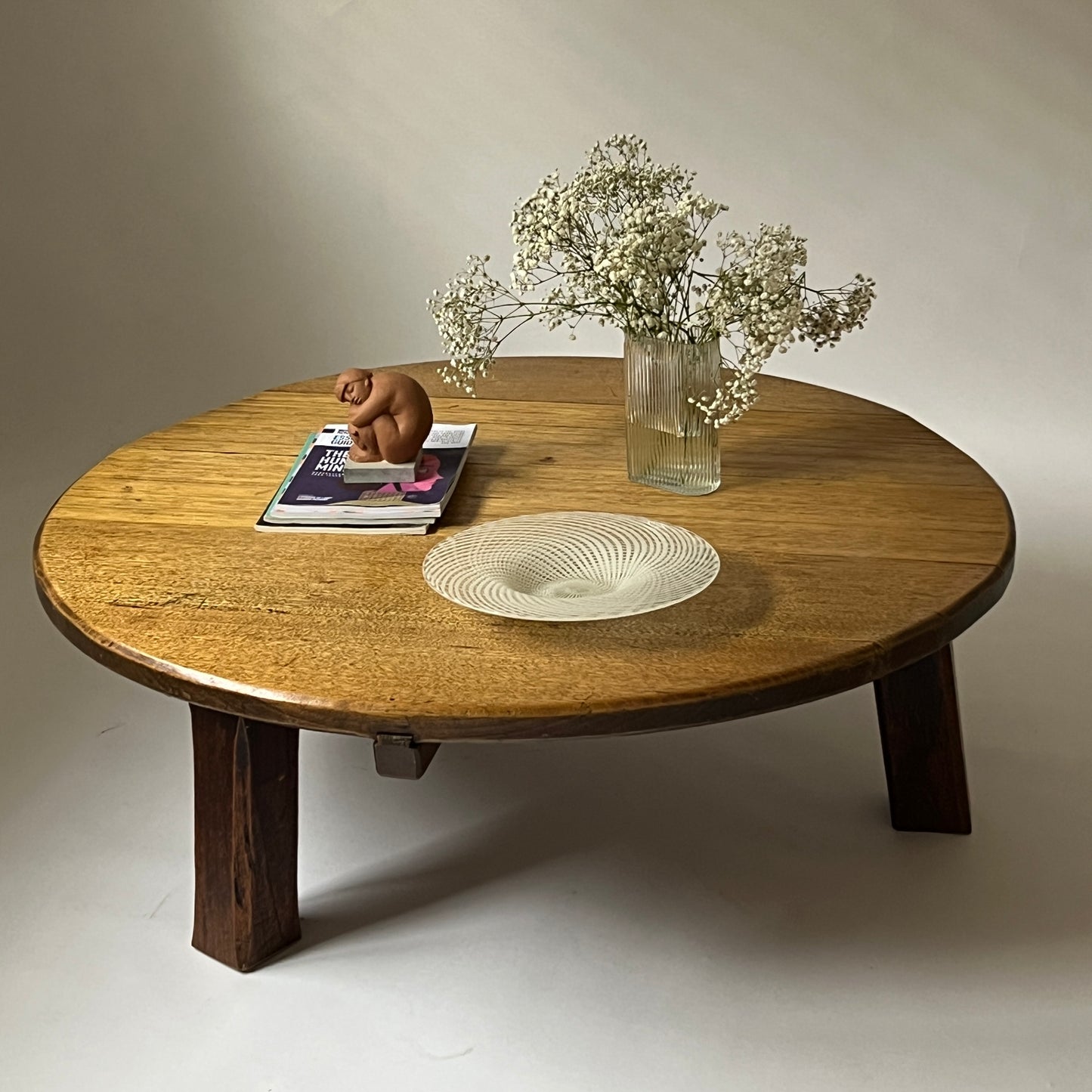Three-Legged 1940s Coffee Table, Handmade