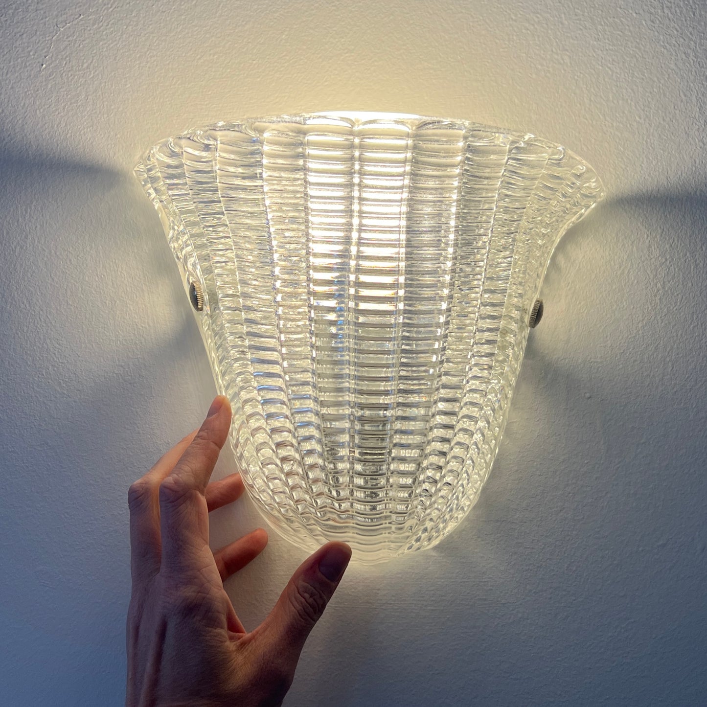 Large Ribbed Murano Glass Sconce, Italy