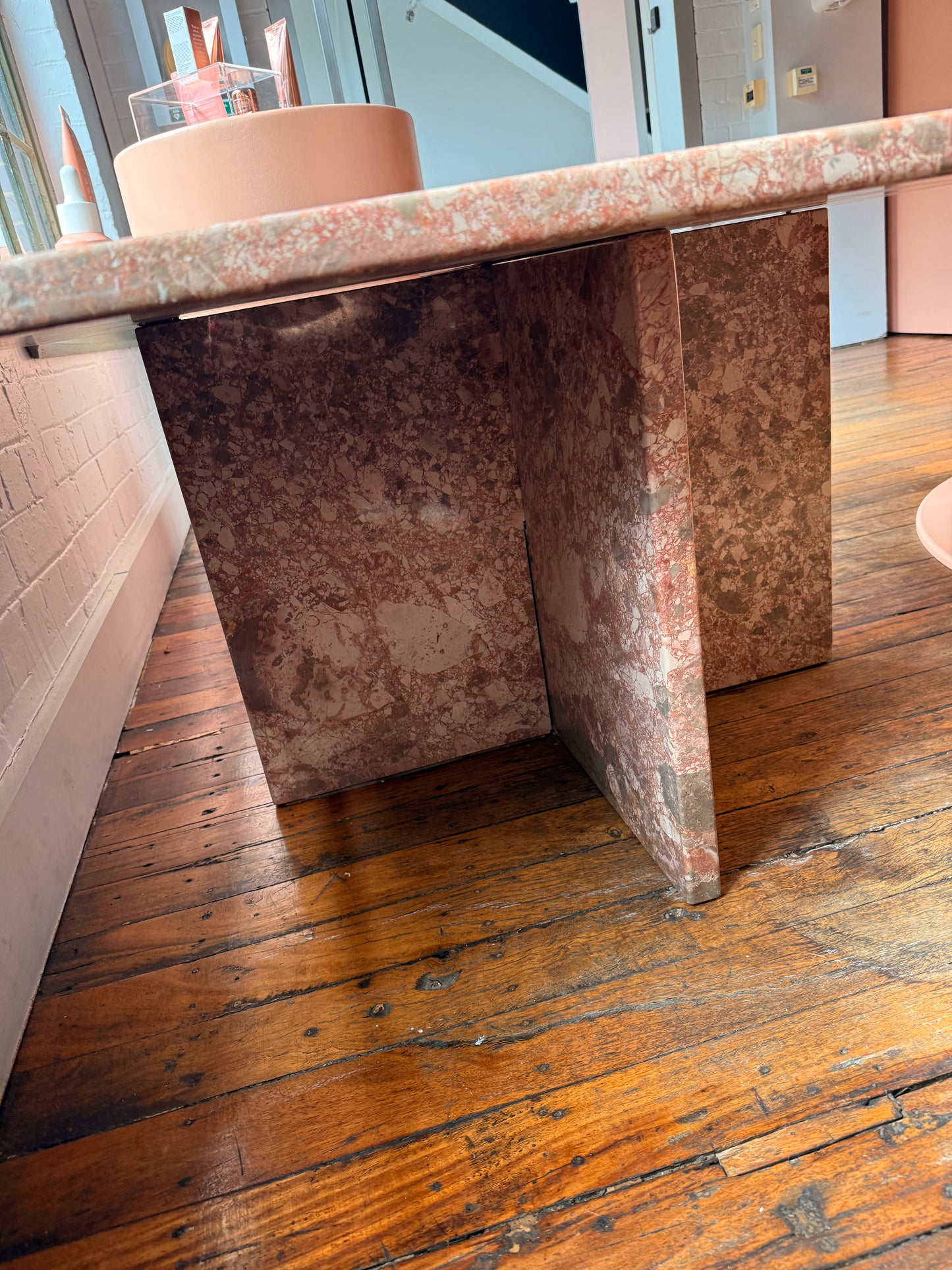 Vintage Spanish Pink Breccia Marble Table, Spain, 1980s