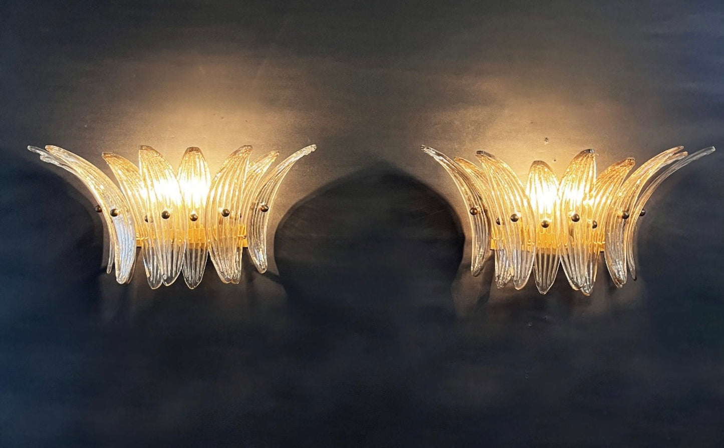 Clear Murano Palmette Sconce, Italy - Two Available