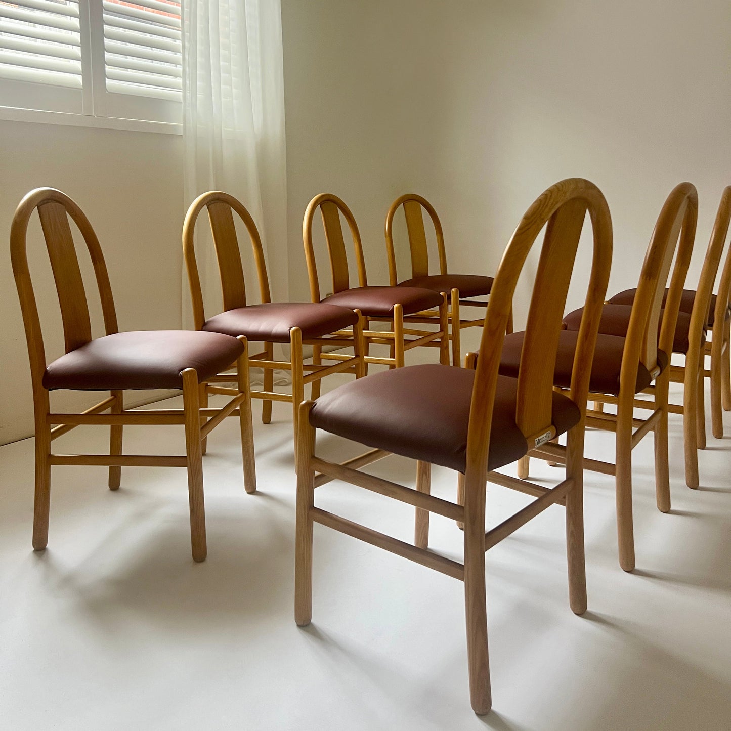 Newly Reupholstered Leather Dining Chair by Fratelli Montina - 1970s Italy (12 Available)