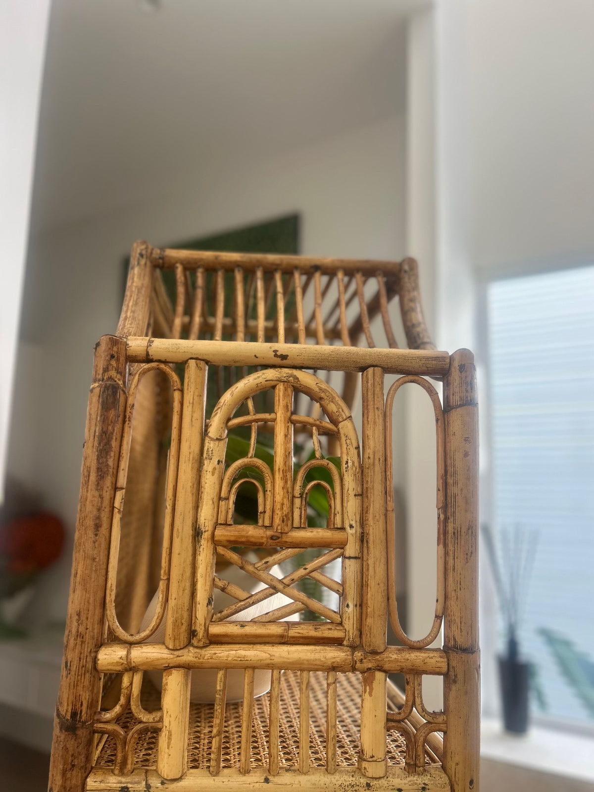 Vintage Chinoiserie Bamboo & Cane Pagoda Étagère