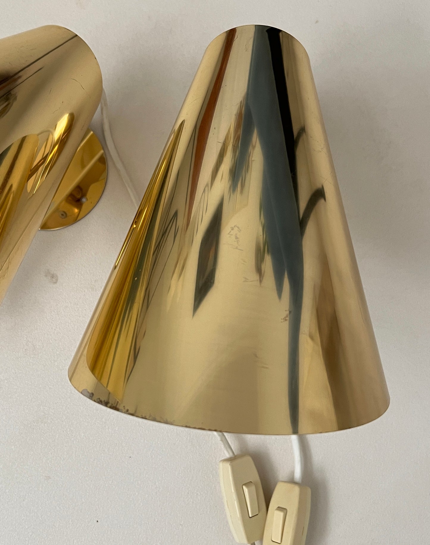 Pair of Brass Cone Sconces by Hans Agne Jakobsson, Sweden