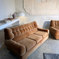Vintage Tufted Caramel Velvet Sofa