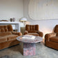 Vintage Tufted Caramel Velvet Sofa