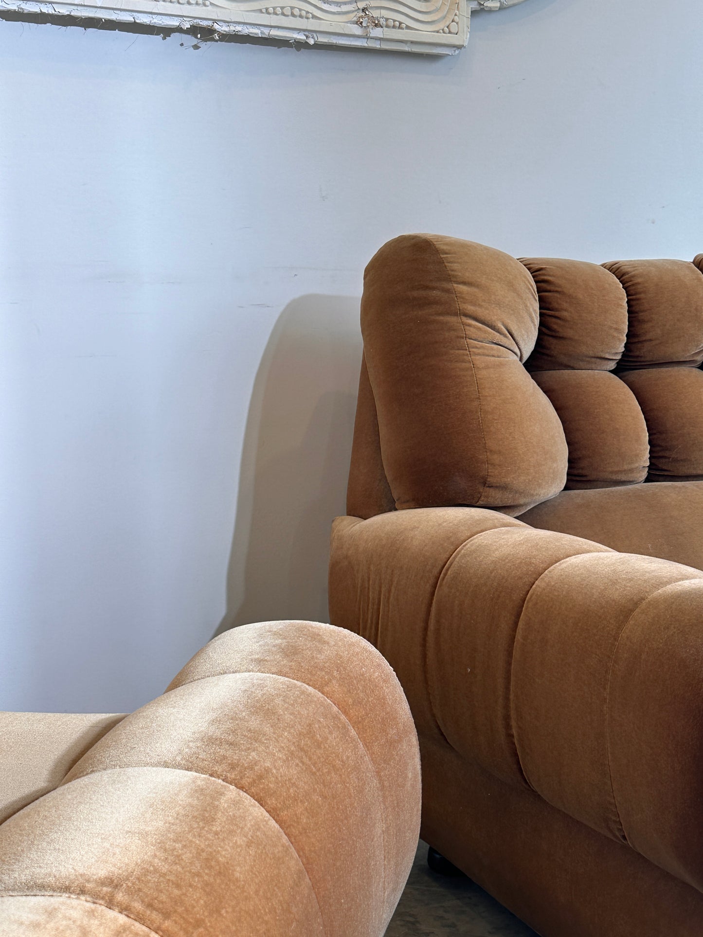 Vintage Tufted Caramel Velvet Armchair