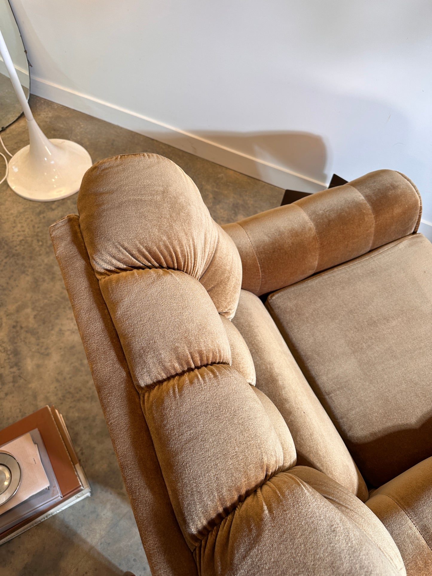 Vintage Tufted Caramel Velvet Sofa