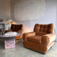 Vintage Tufted Caramel Velvet Armchair