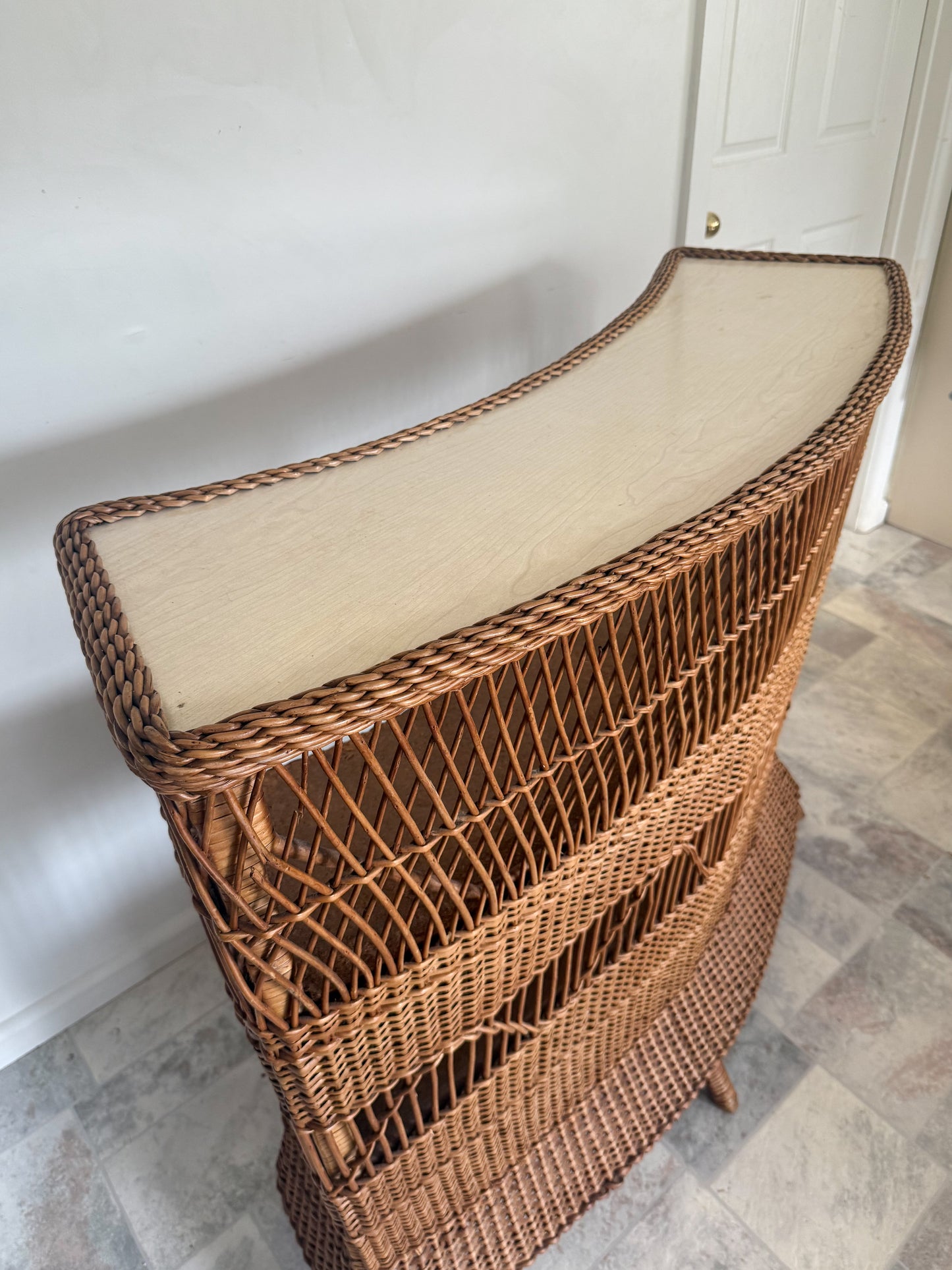 1960s Bamboo & Wicker Dry Bar – In the Style of Tito Agnoli