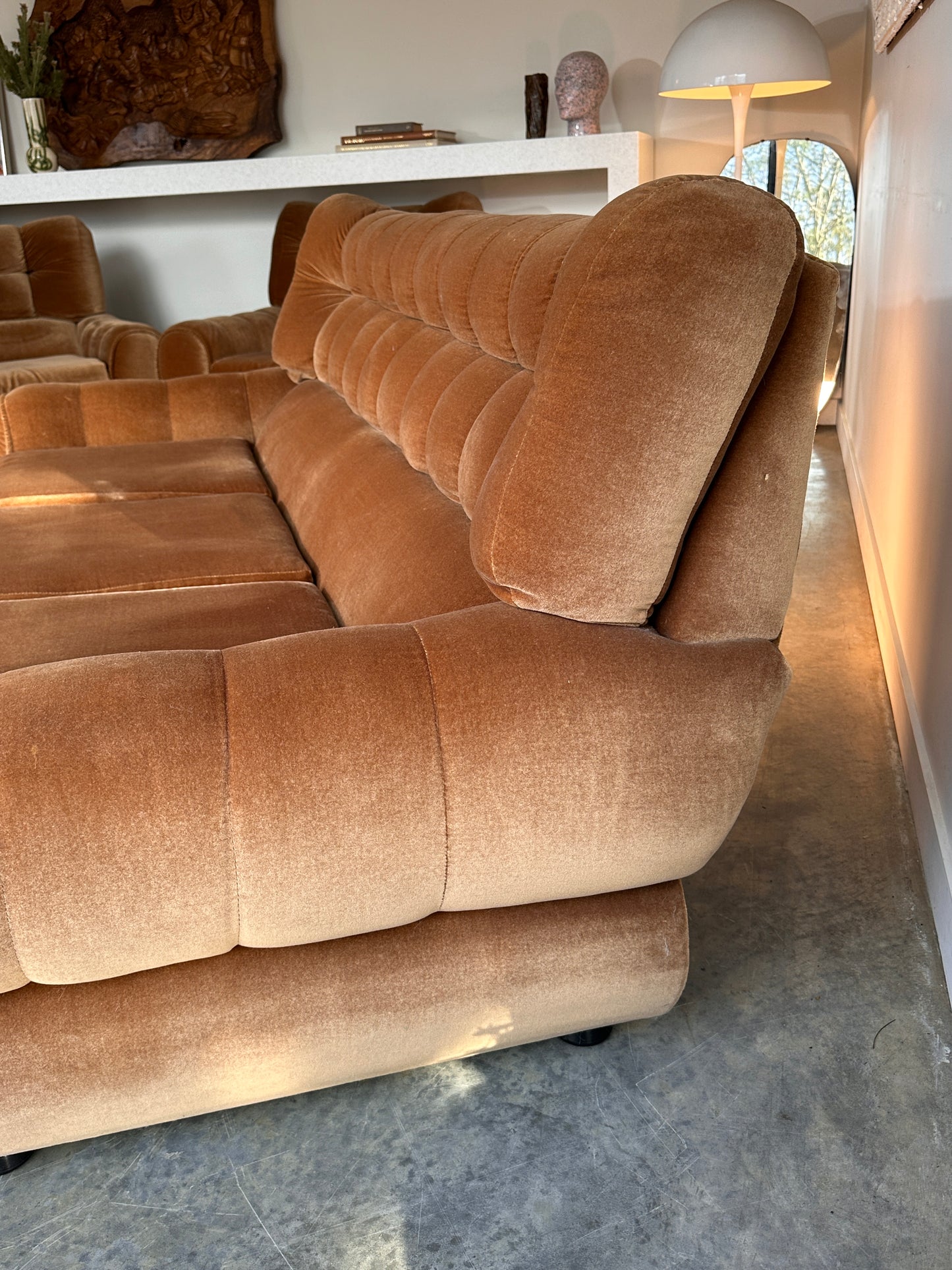 Vintage Tufted Caramel Velvet Sofa