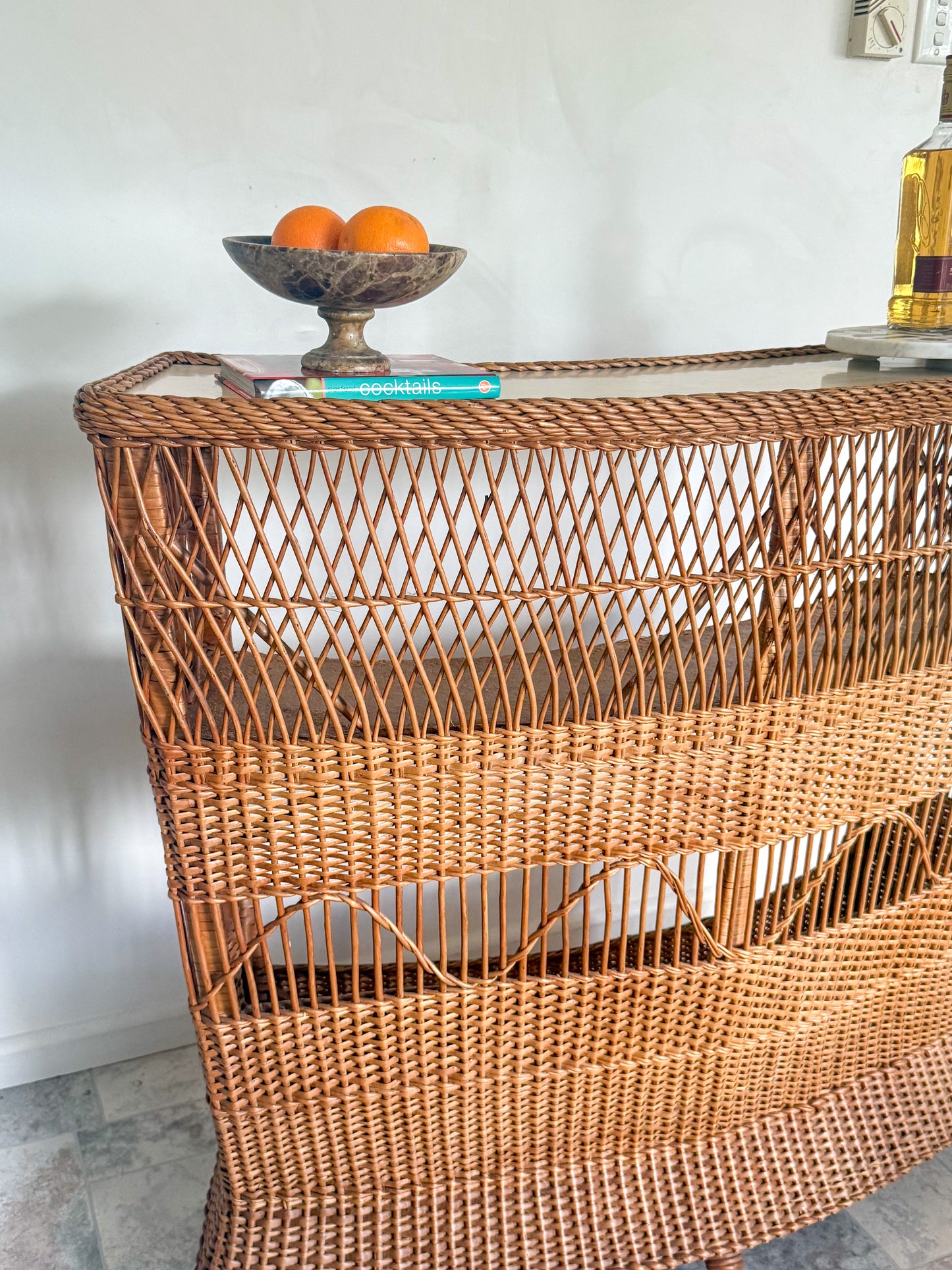 1960s Bamboo & Wicker Dry Bar – In the Style of Tito Agnoli