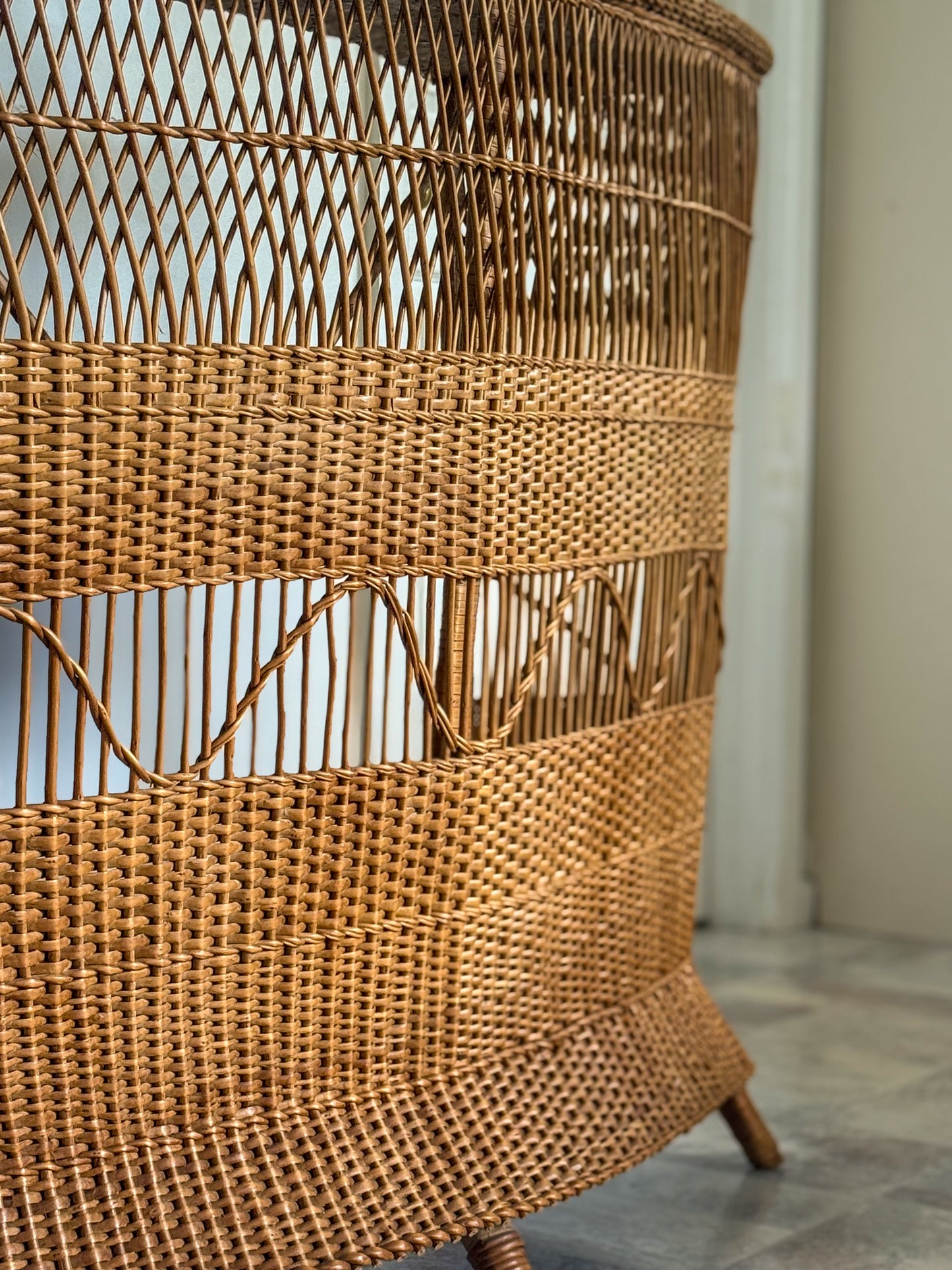 1960s Bamboo & Wicker Dry Bar – In the Style of Tito Agnoli