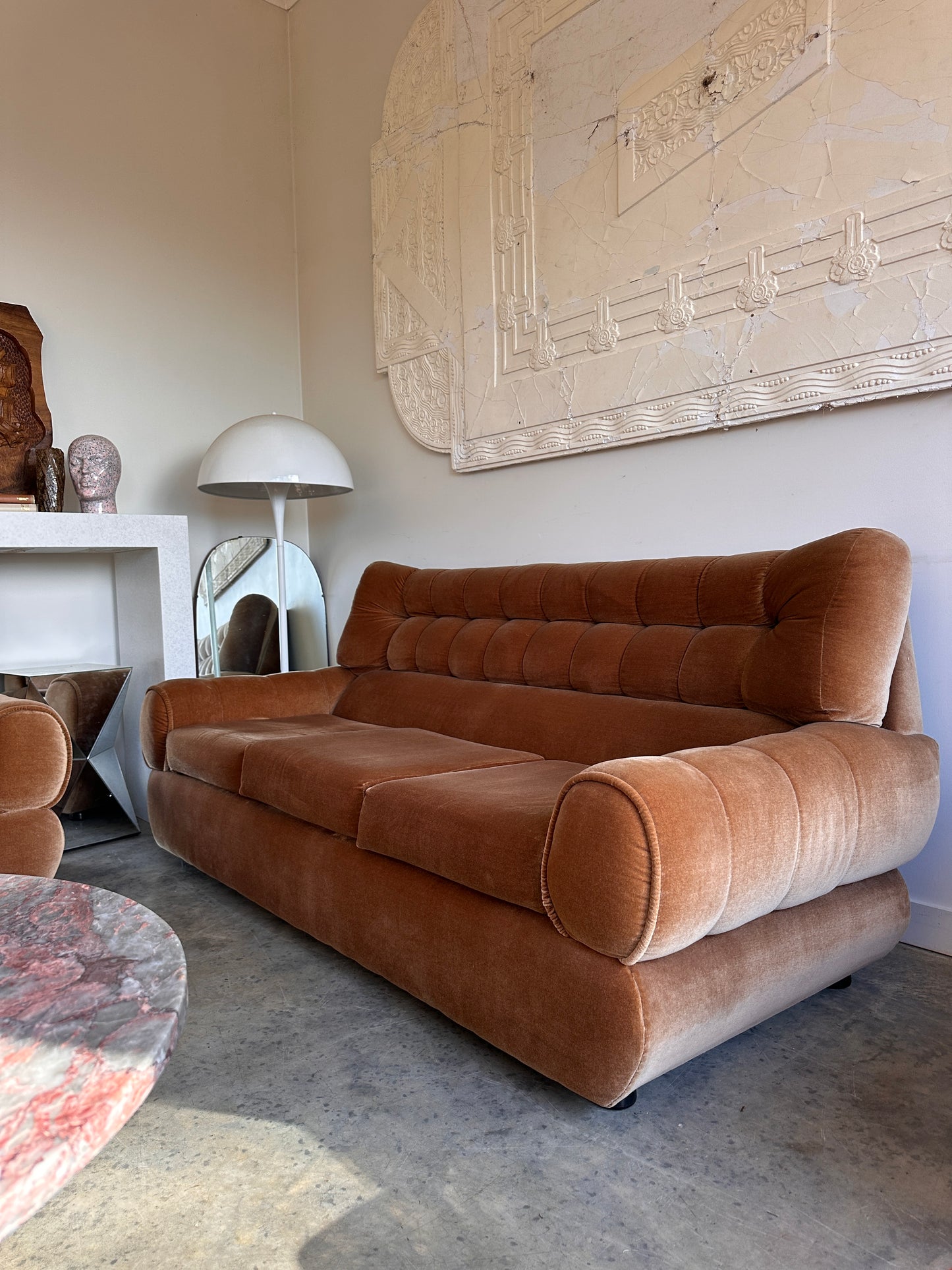 Vintage Tufted Caramel Velvet Sofa