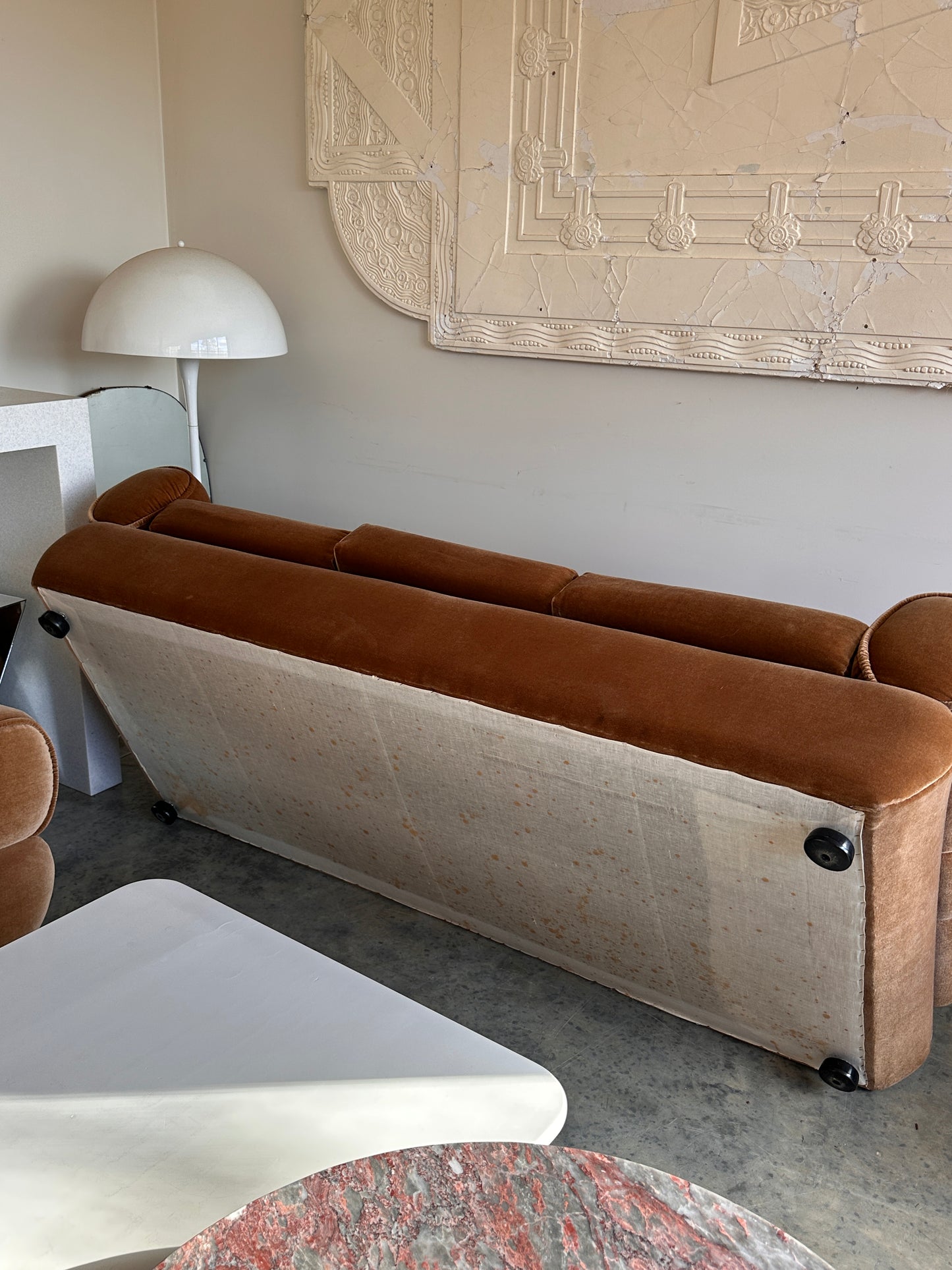 Vintage Tufted Caramel Velvet Sofa
