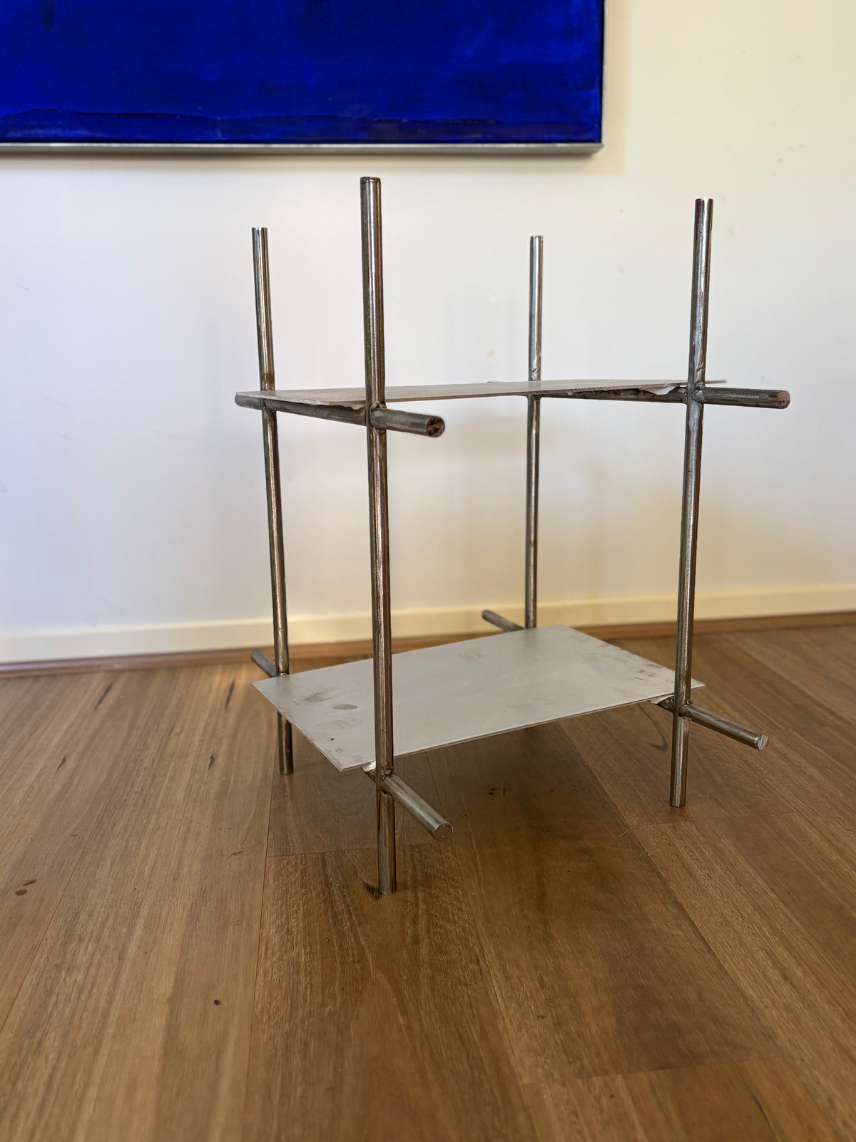 Sculptural Polished Steel Two-Tier Side Table