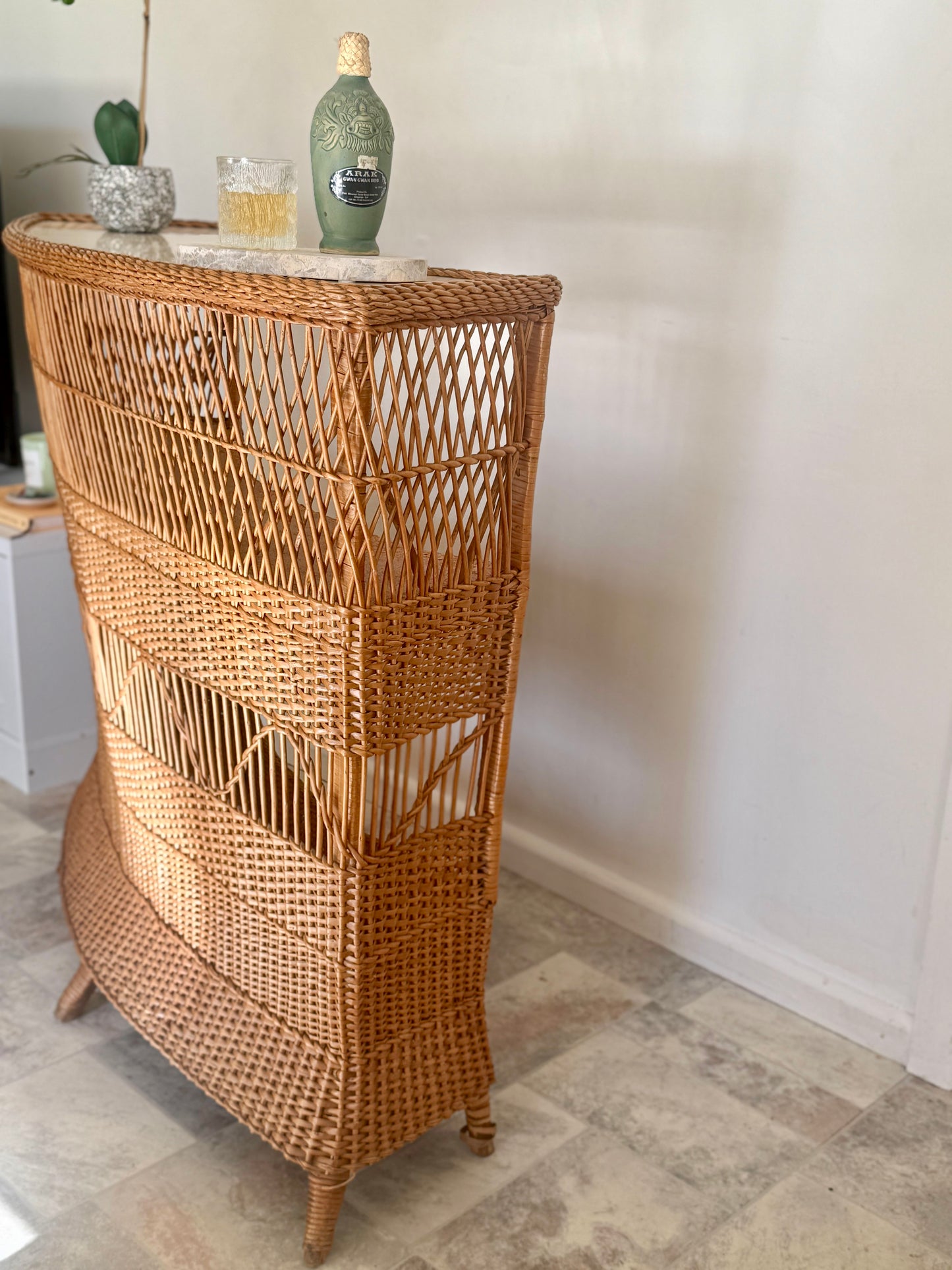 1960s Bamboo & Wicker Dry Bar – In the Style of Tito Agnoli