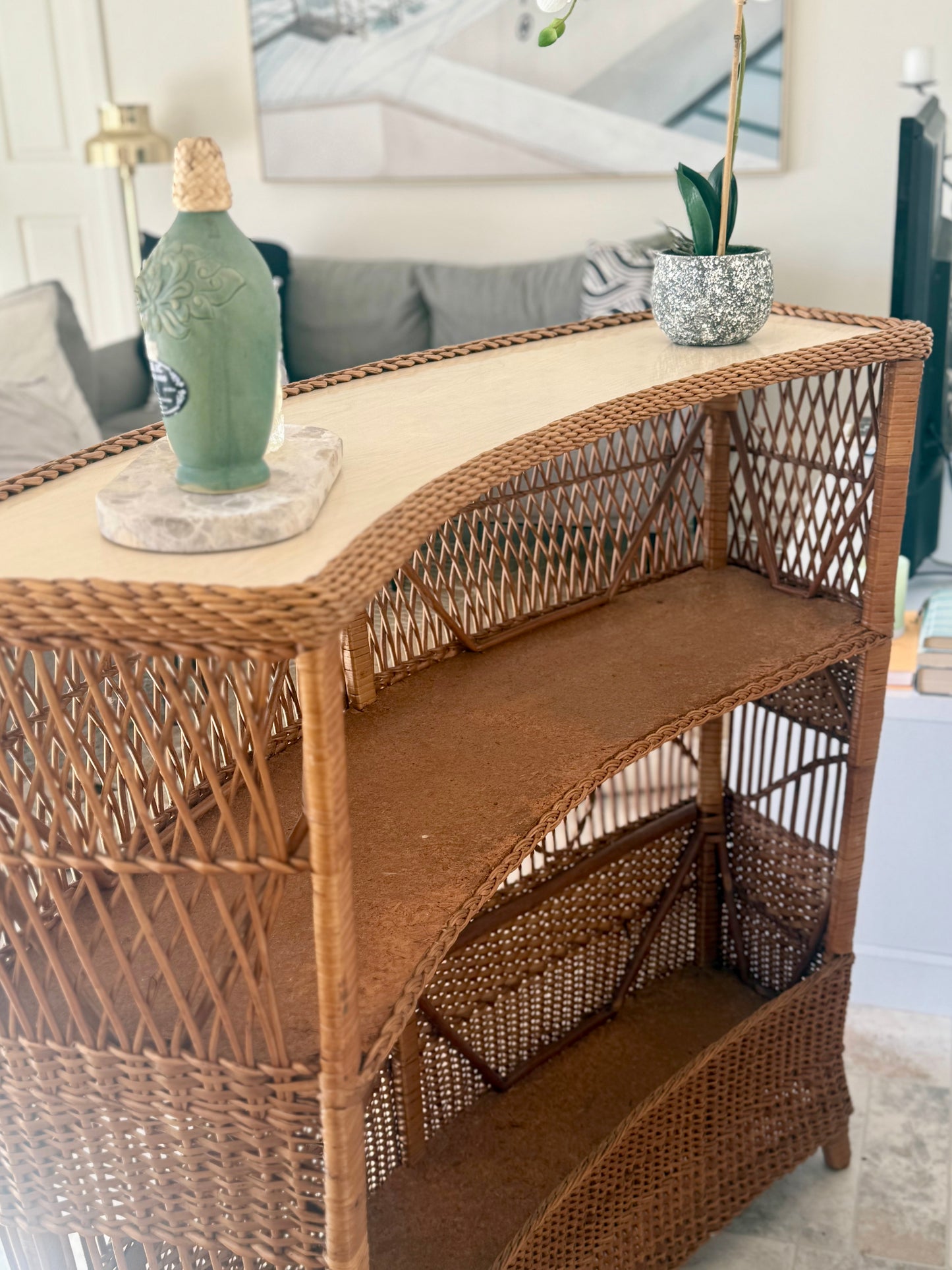 1960s Bamboo & Wicker Dry Bar – In the Style of Tito Agnoli