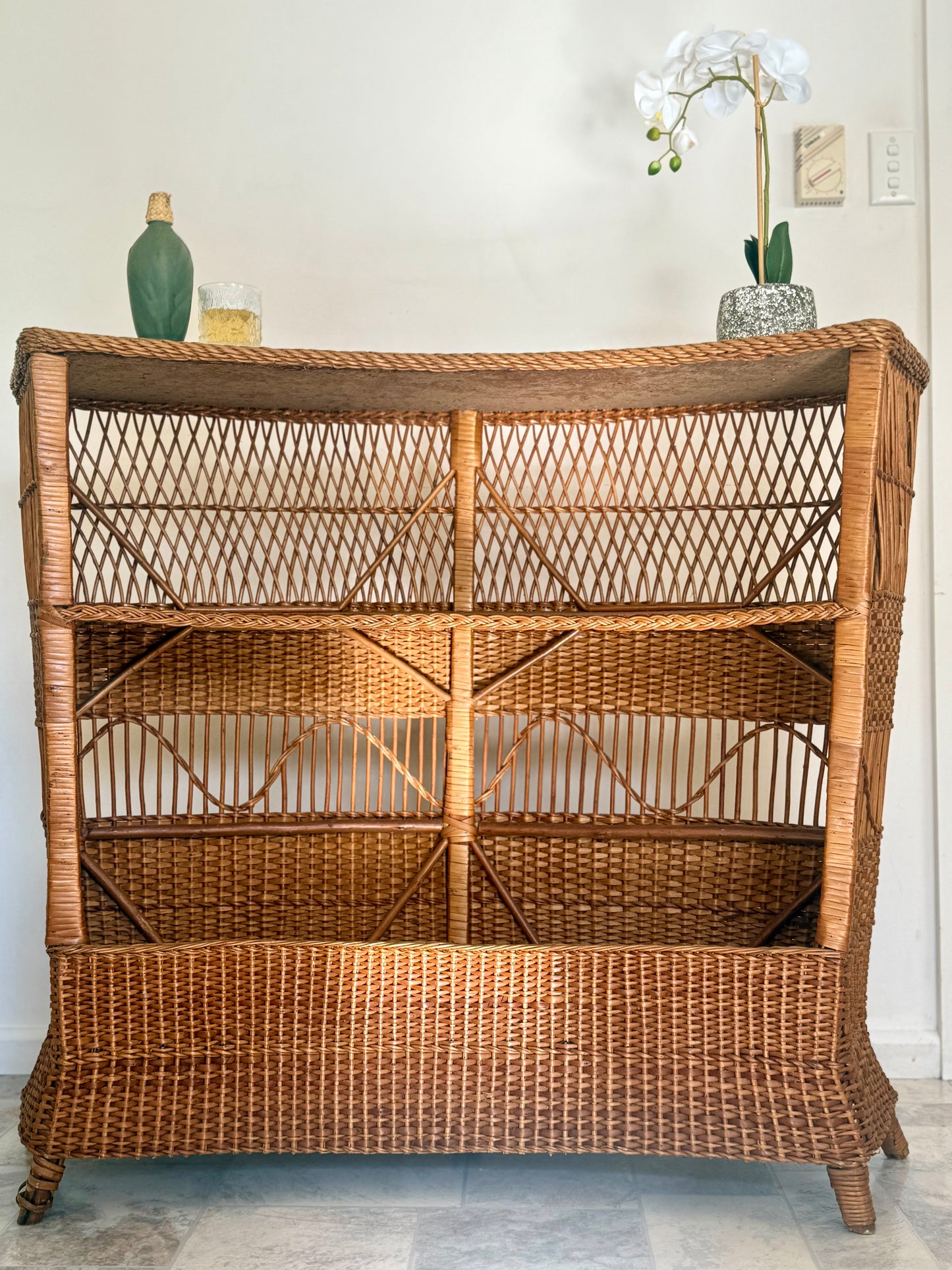 1960s Bamboo & Wicker Dry Bar – In the Style of Tito Agnoli