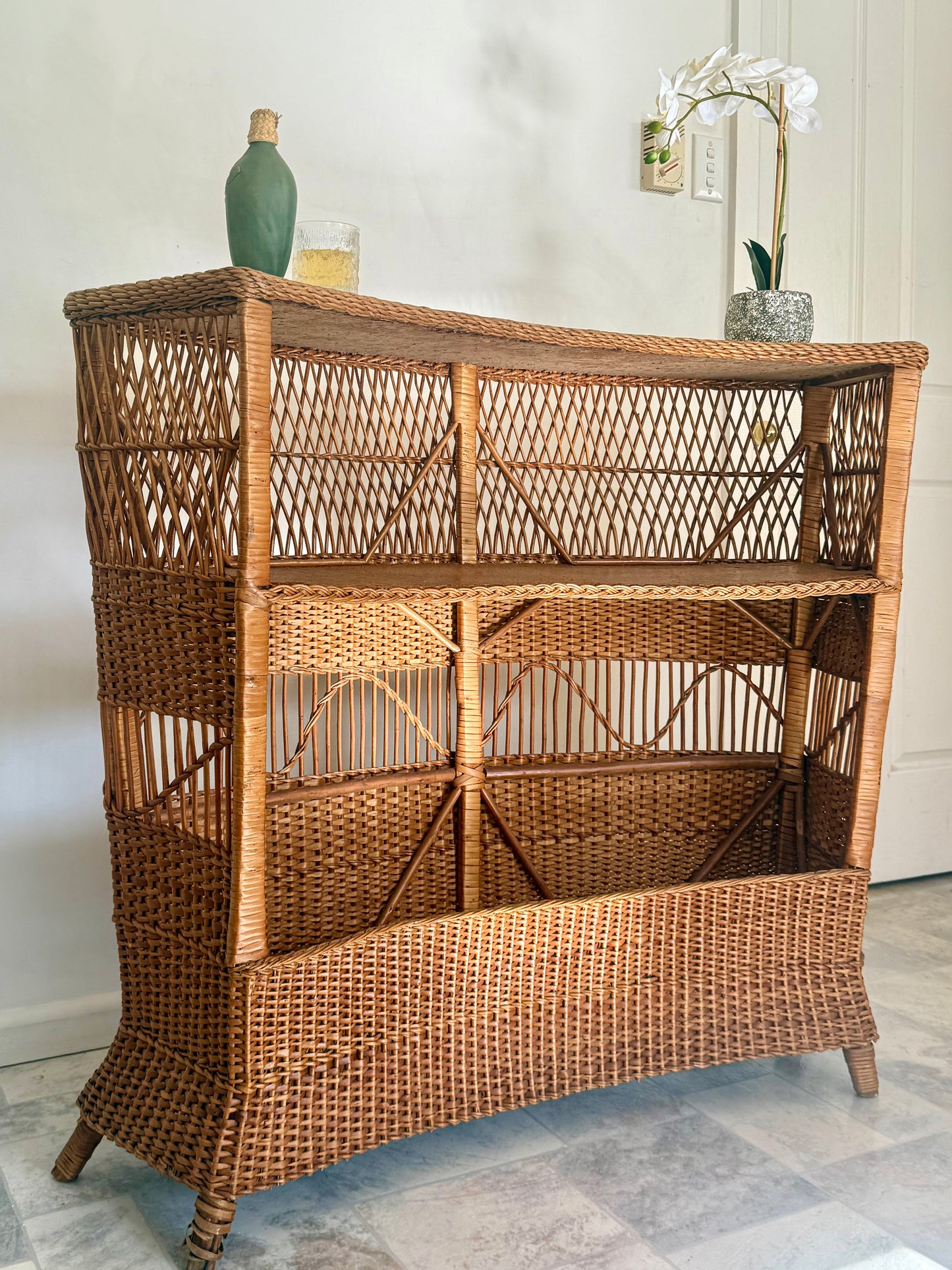 1960s Bamboo & Wicker Dry Bar – In the Style of Tito Agnoli