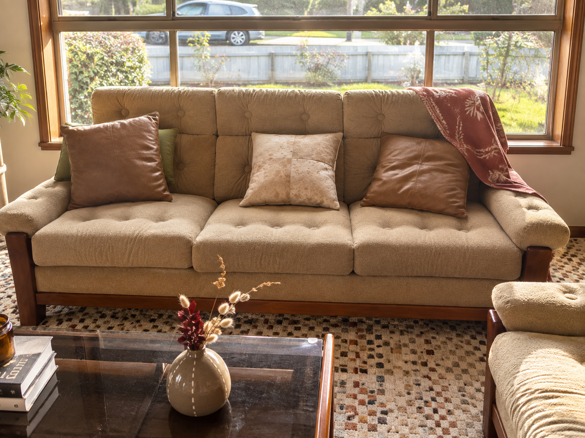 Vintage Caramel Lounge Suite — 3 Seater + Pair of Armchairs