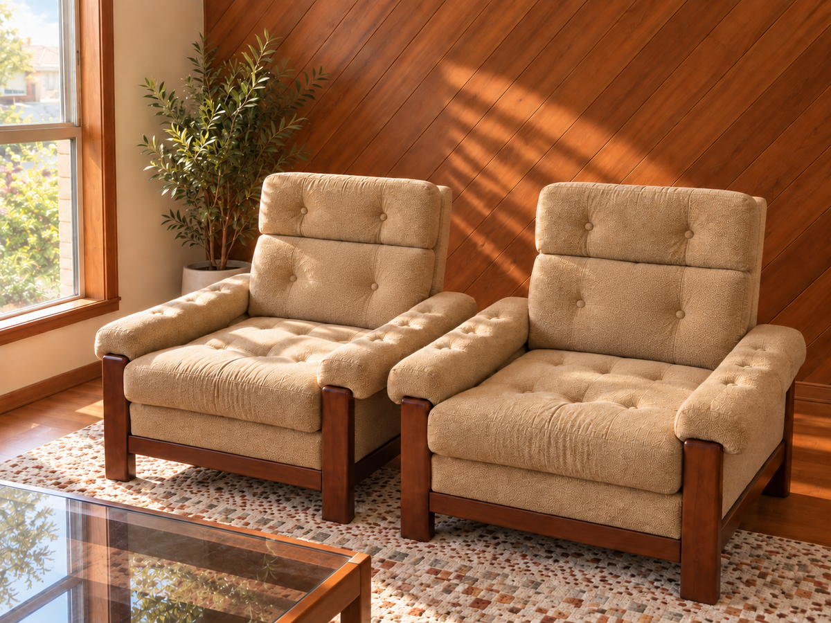 Vintage Caramel Lounge Suite — 3 Seater + Pair of Armchairs