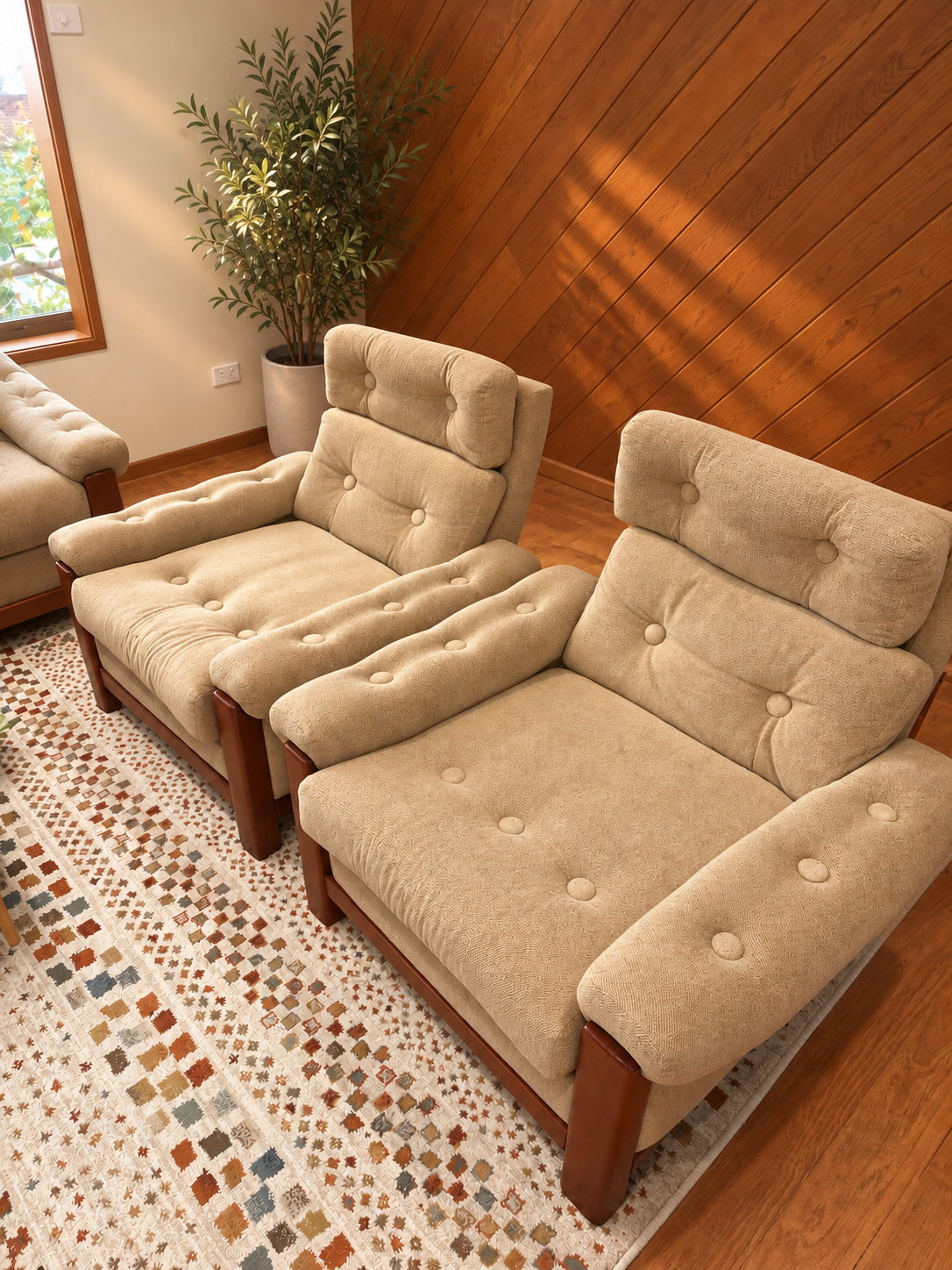 Vintage Caramel Lounge Suite — 3 Seater + Pair of Armchairs