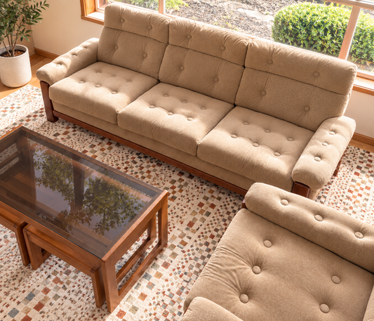 Vintage Caramel Lounge Suite — 3 Seater + Pair of Armchairs