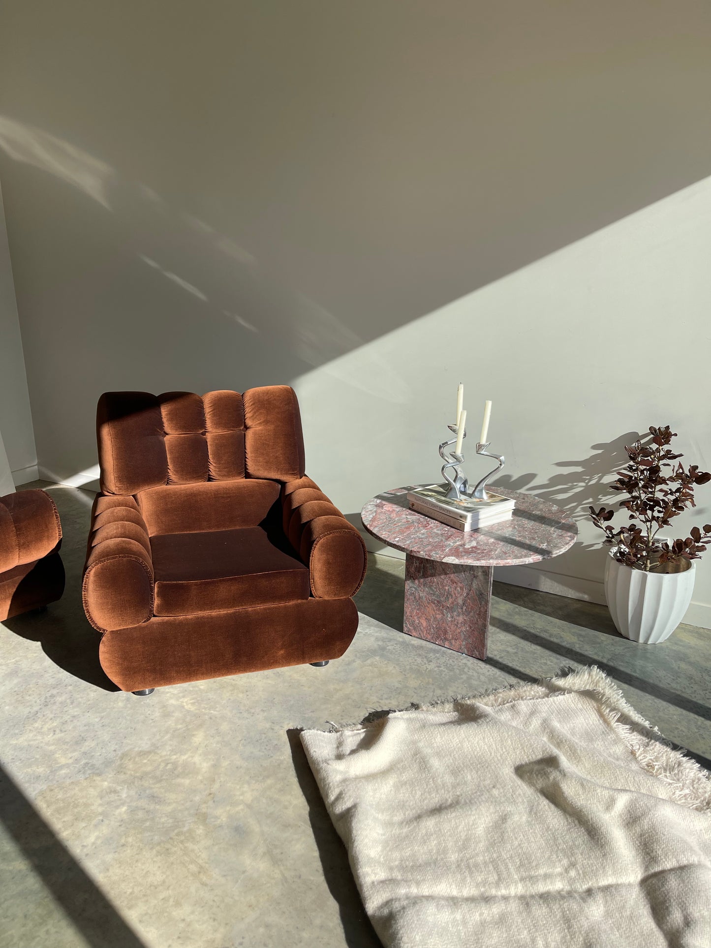 - Vintage Tufted Chocolate Velvet Armchair