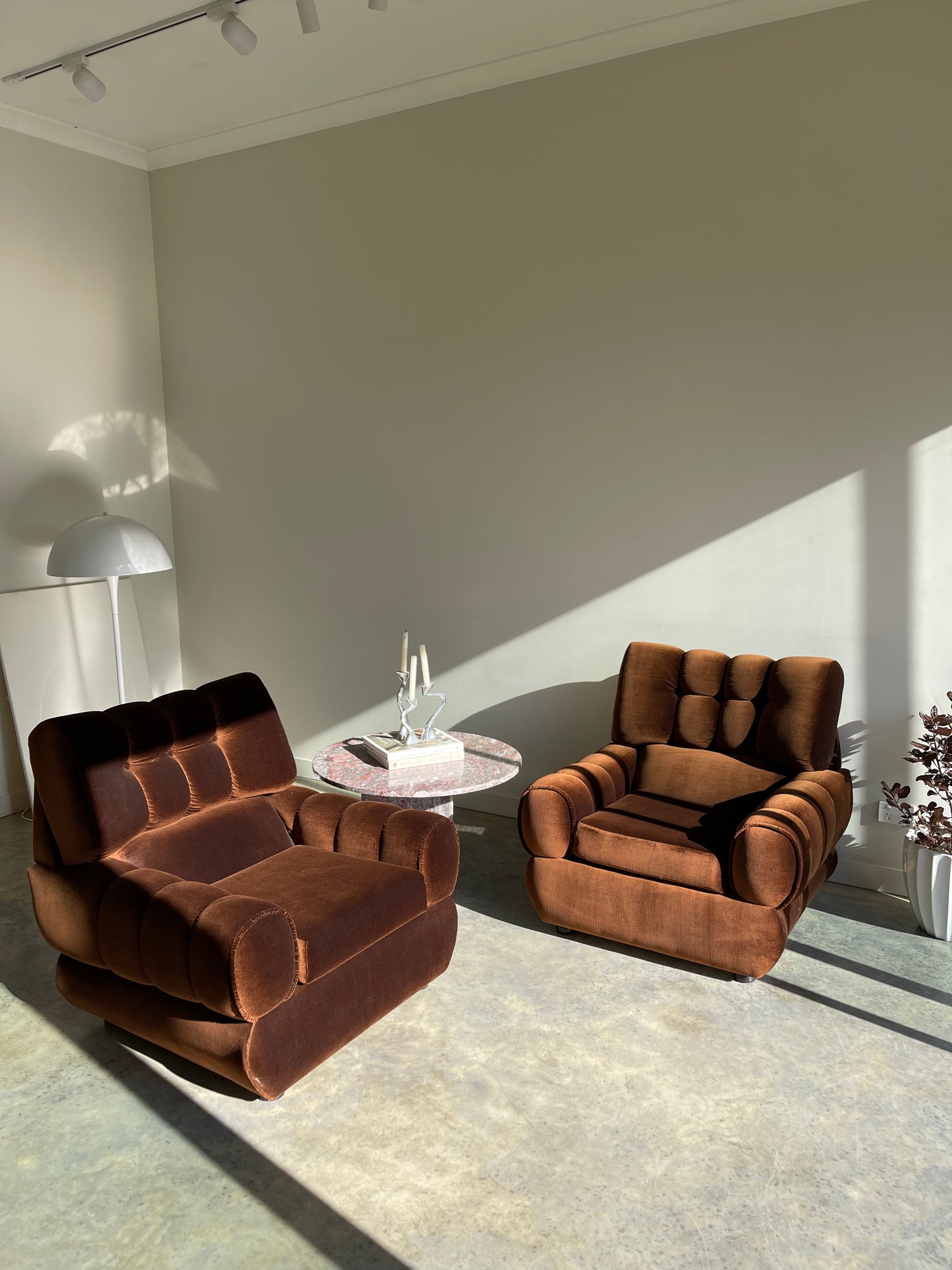 - Vintage Tufted Chocolate Velvet Armchair