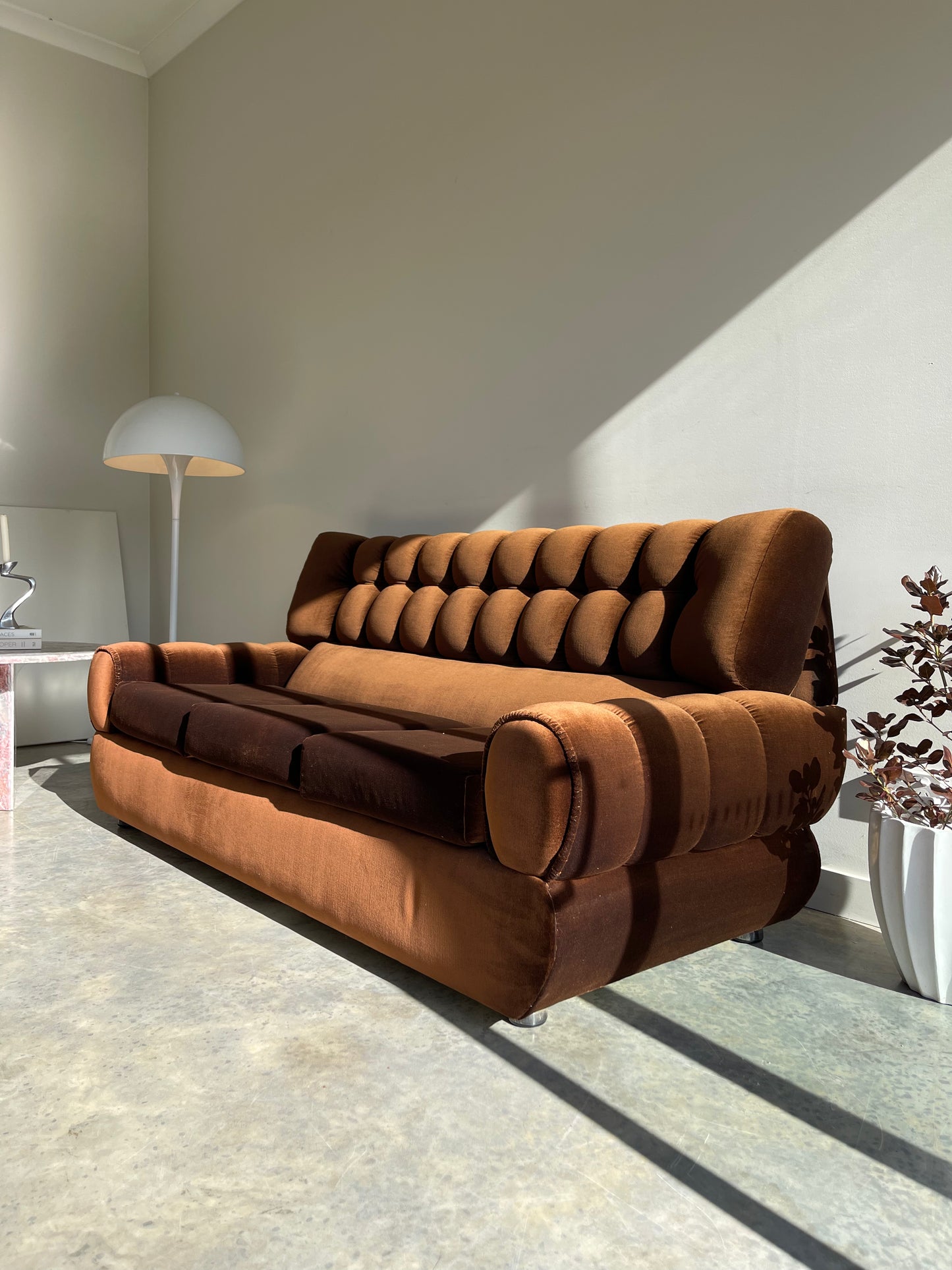 - Vintage Tufted Chocolate Velvet Sofa
