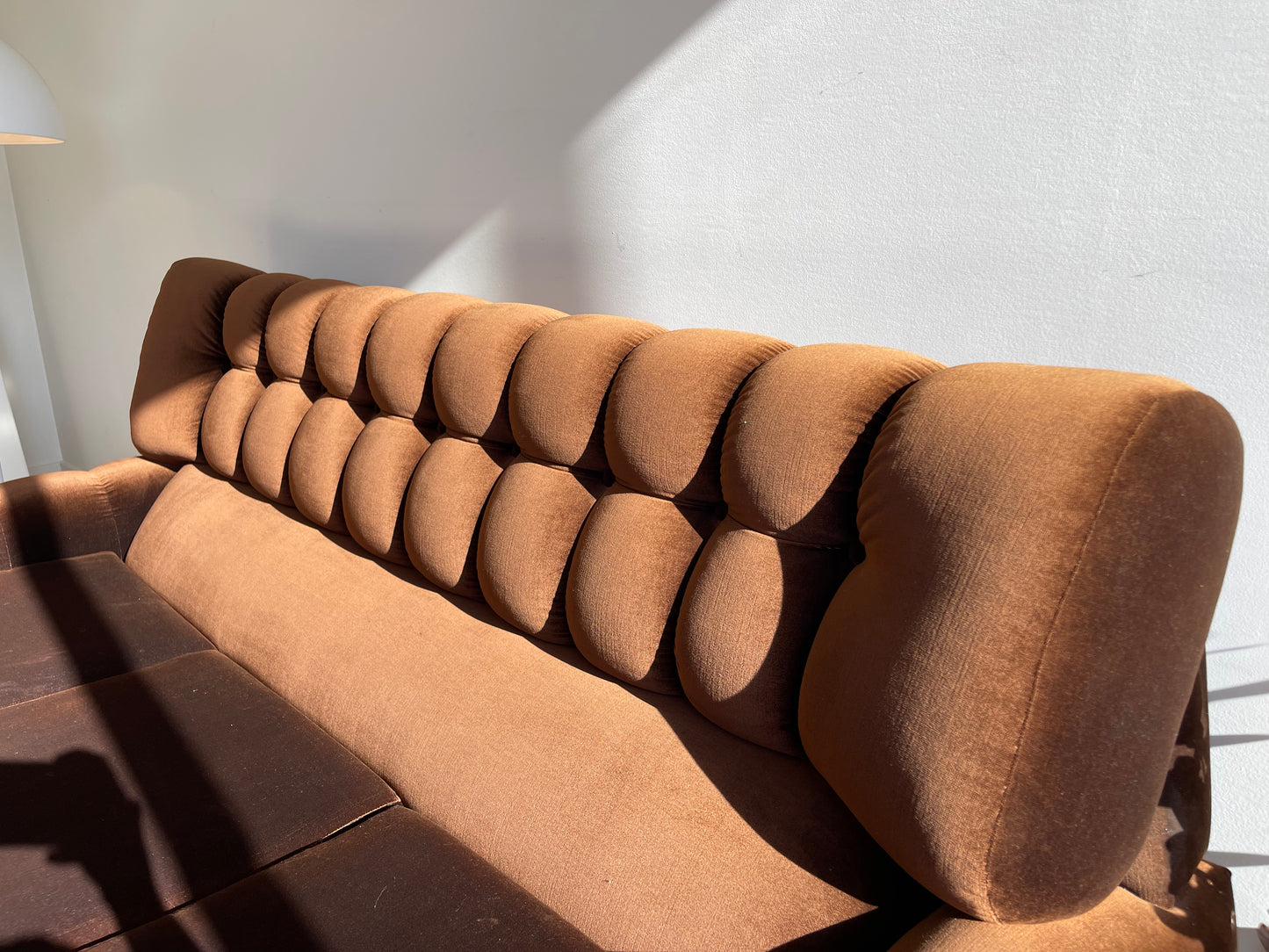 - Vintage Tufted Chocolate Velvet Sofa