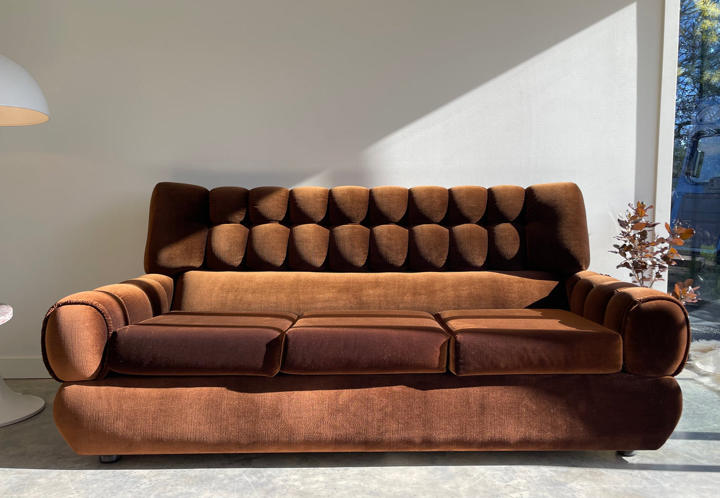 - Vintage Tufted Chocolate Velvet Sofa
