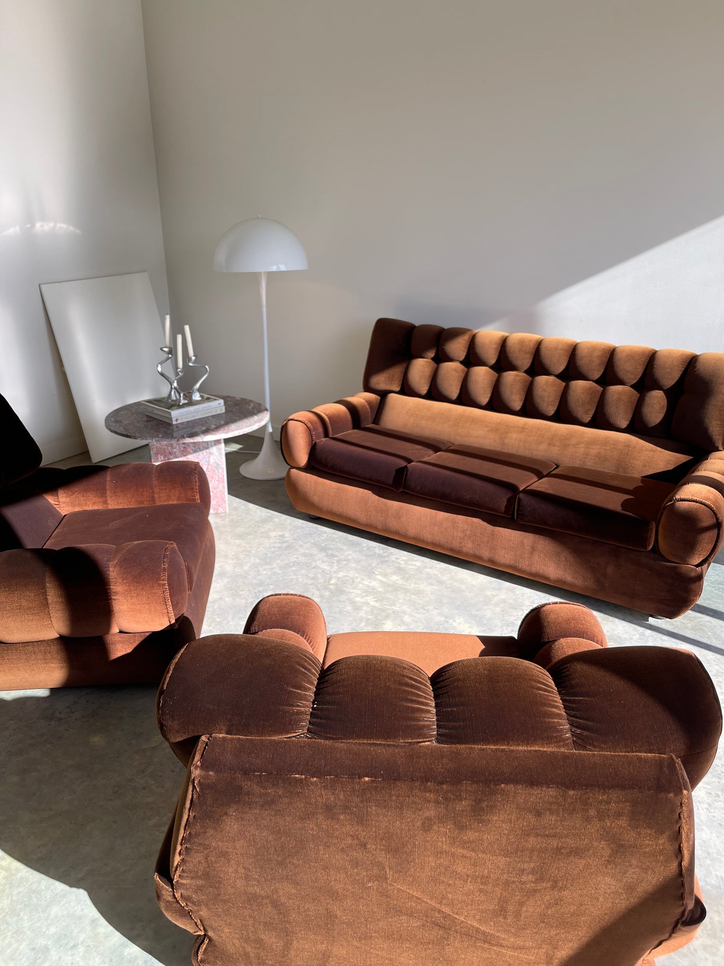 - Vintage Tufted Chocolate Velvet Sofa