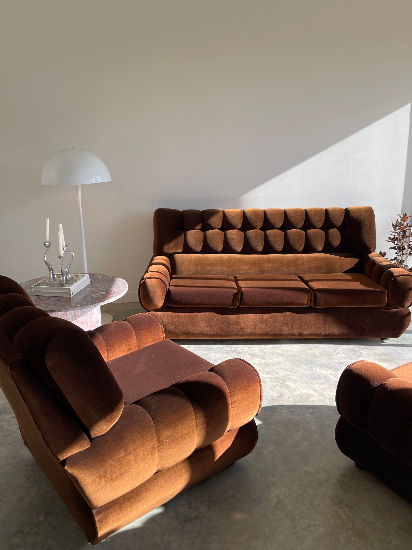- Vintage Tufted Chocolate Velvet Sofa