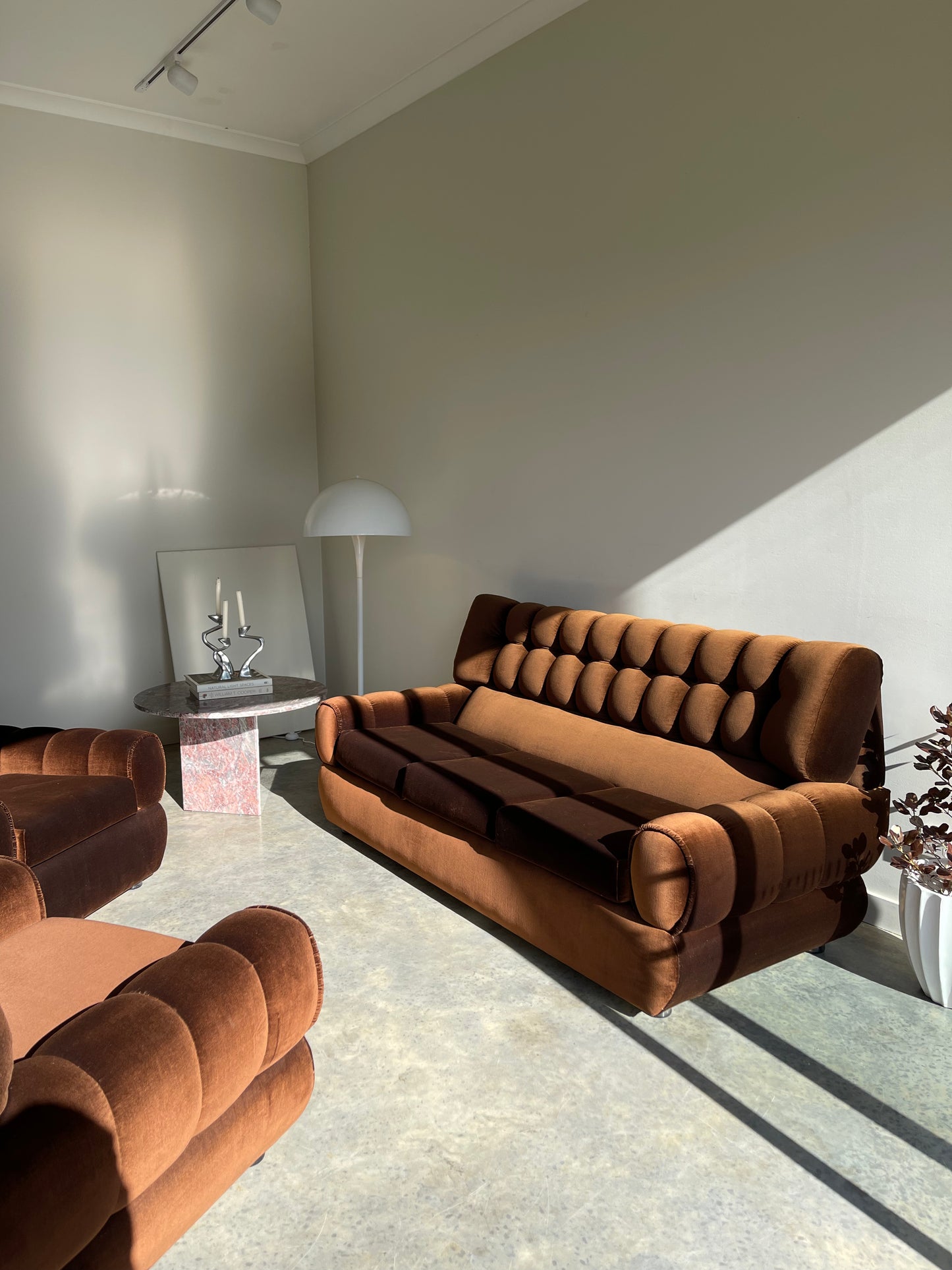 - Vintage Tufted Chocolate Velvet Sofa
