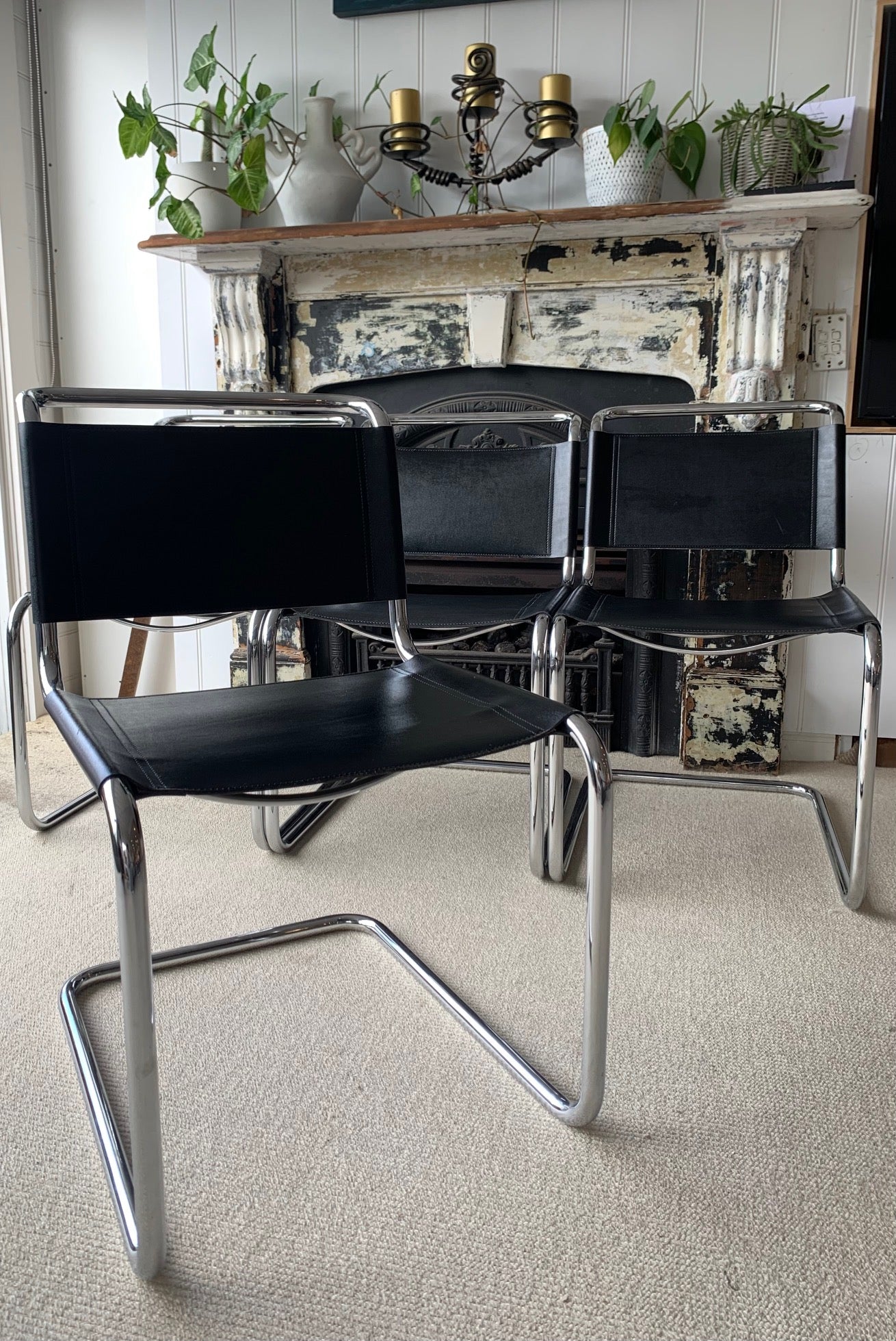 Vintage Black Leather Italian-Made Spoleto Bespoke Dining Chairs