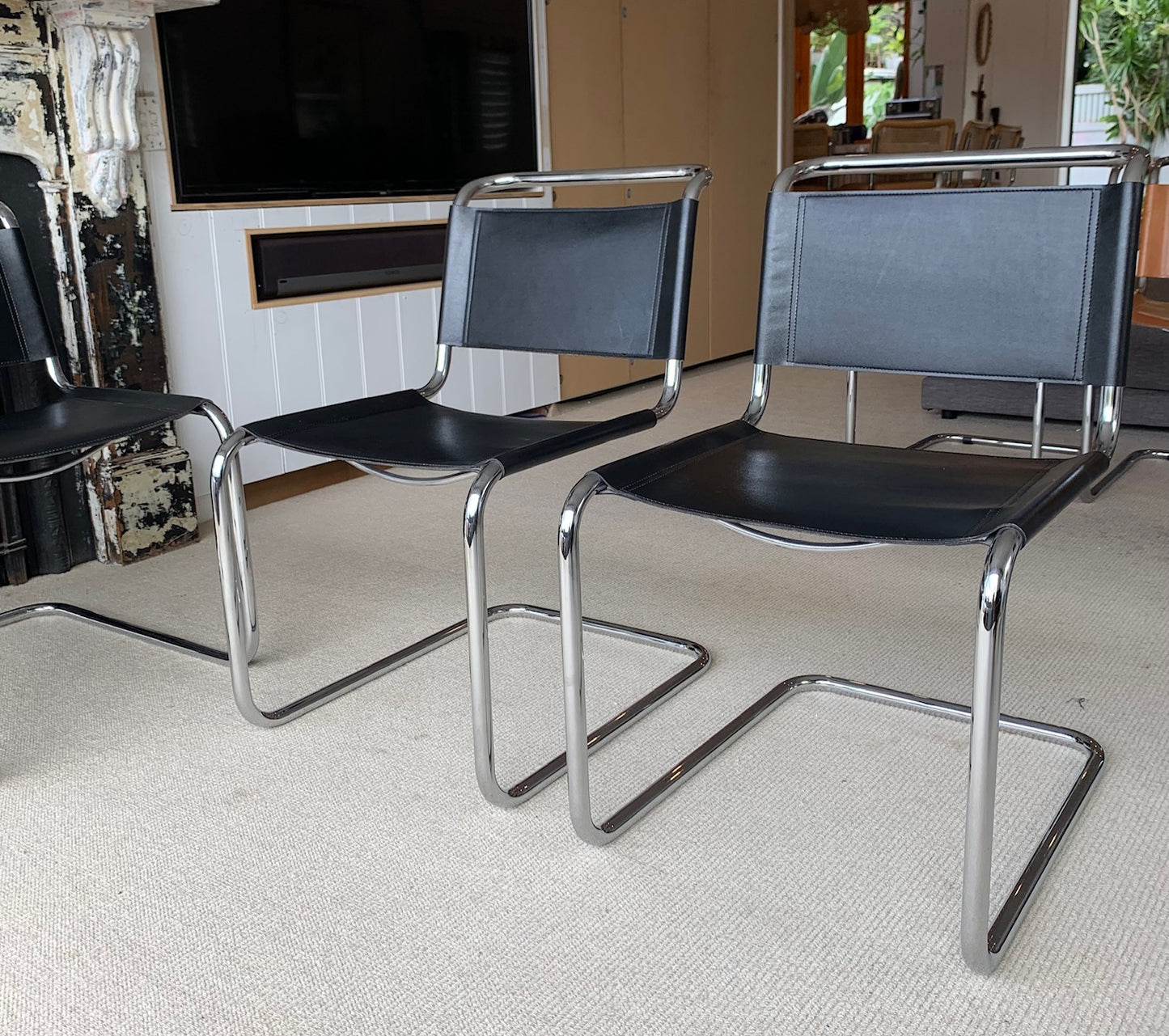 Vintage Black Leather Italian-Made Spoleto Bespoke Dining Chairs