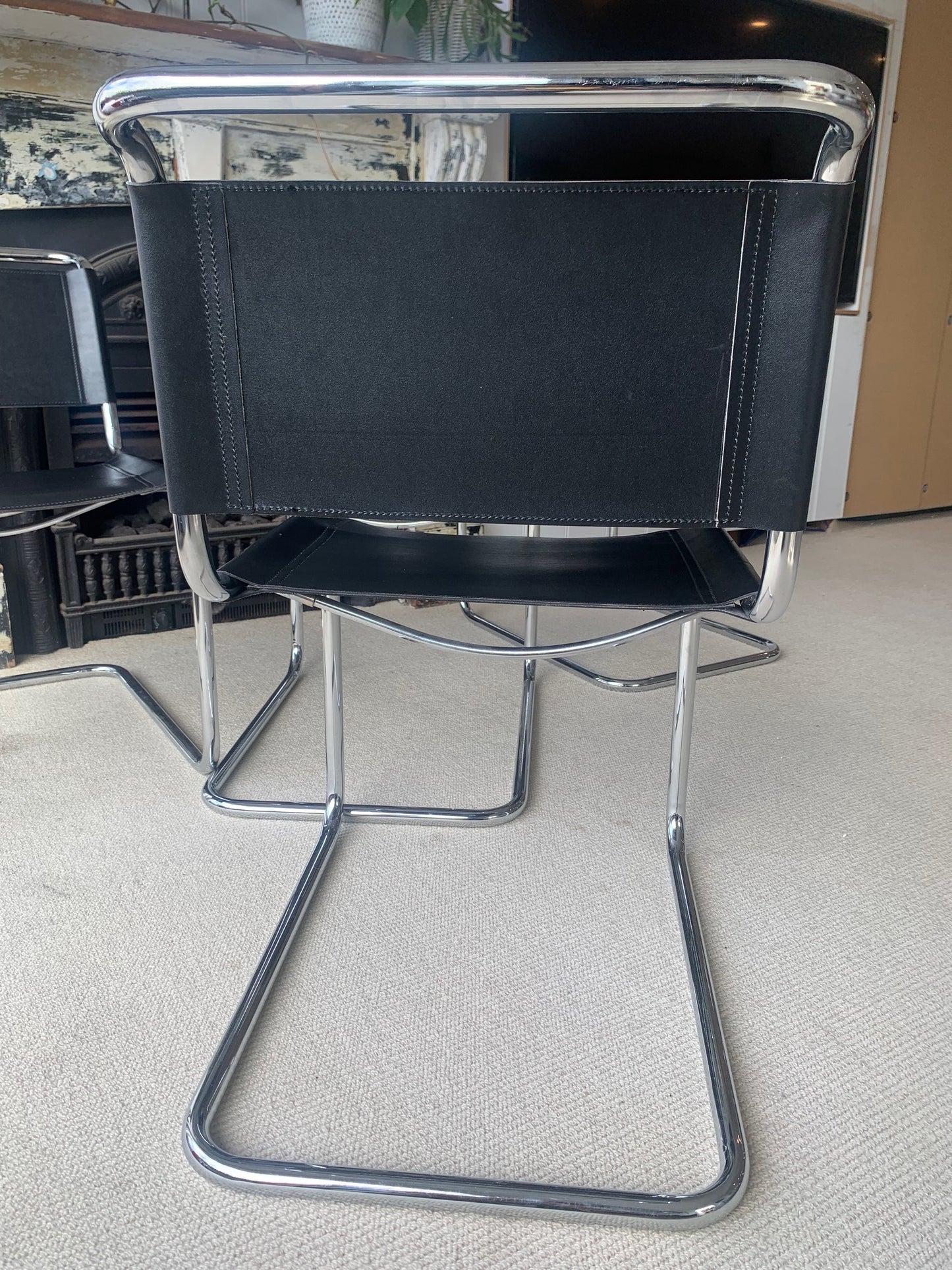 Vintage Black Leather Italian-Made Spoleto Bespoke Dining Chairs